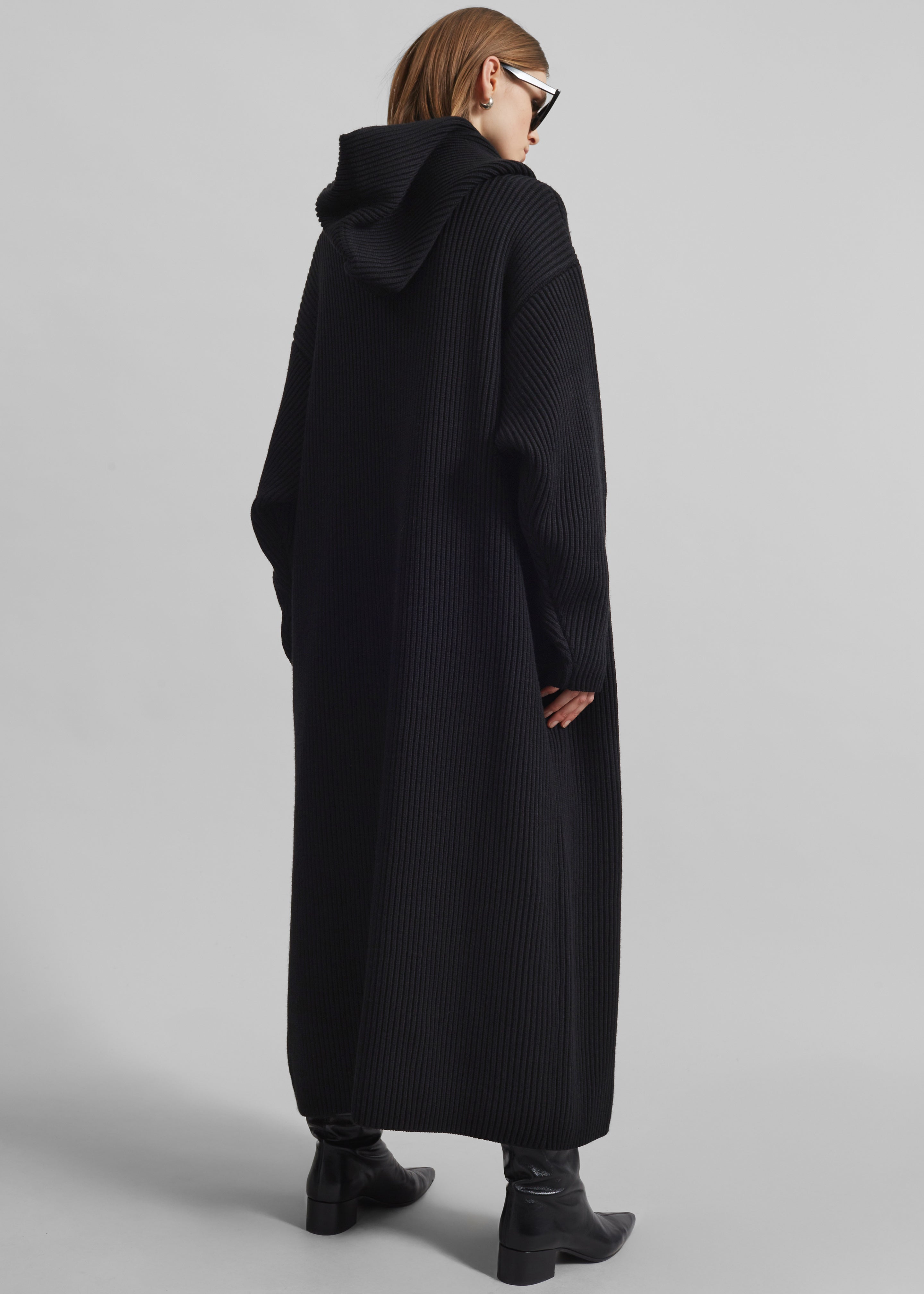 Parma Hooded Oversized Long Cardigan - Black - 10