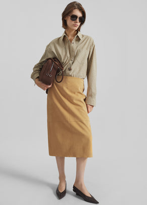 Pavia Faux Suede Pencil Skirt - Camel