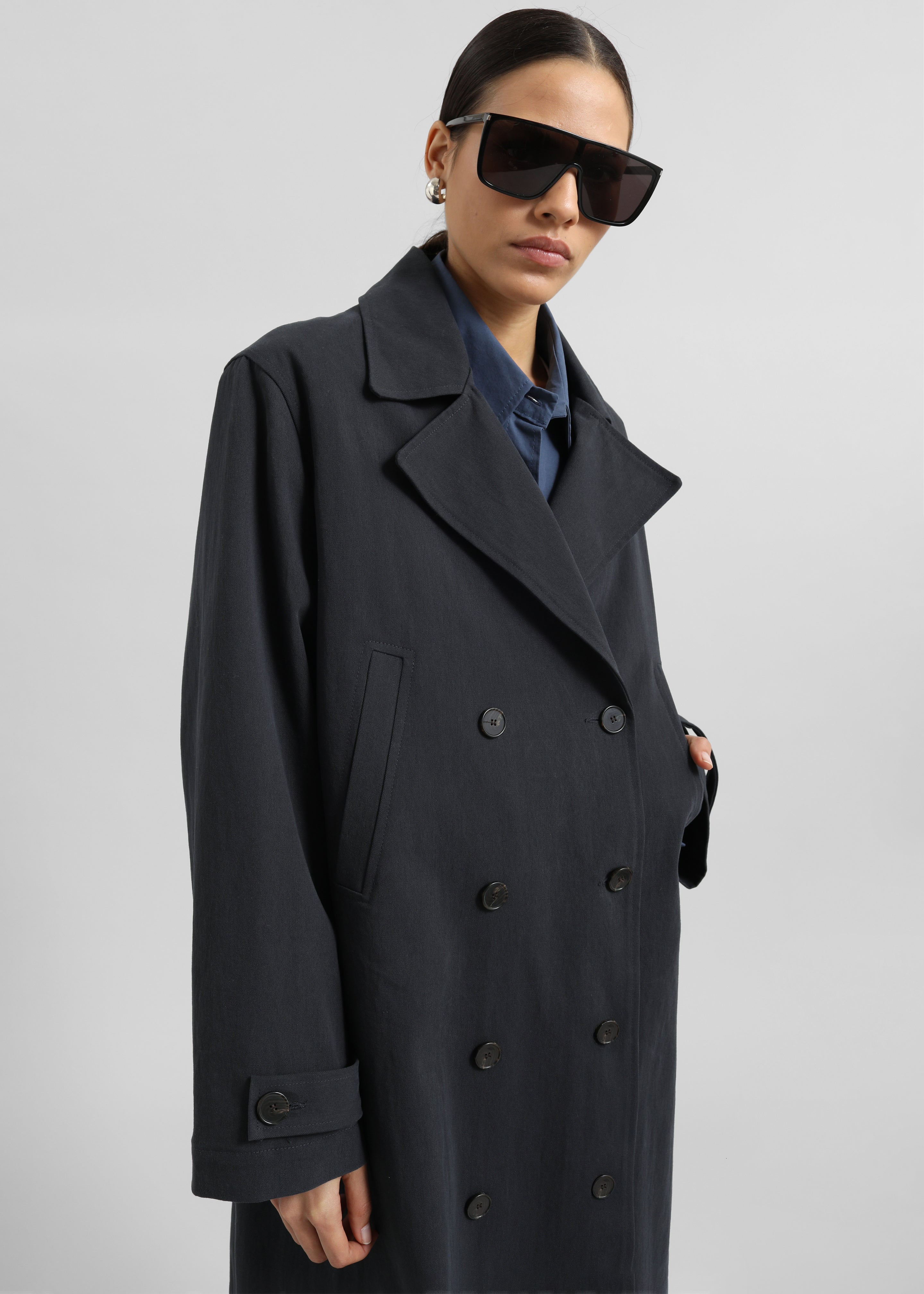 Pello Trench Coat - Navy - 5