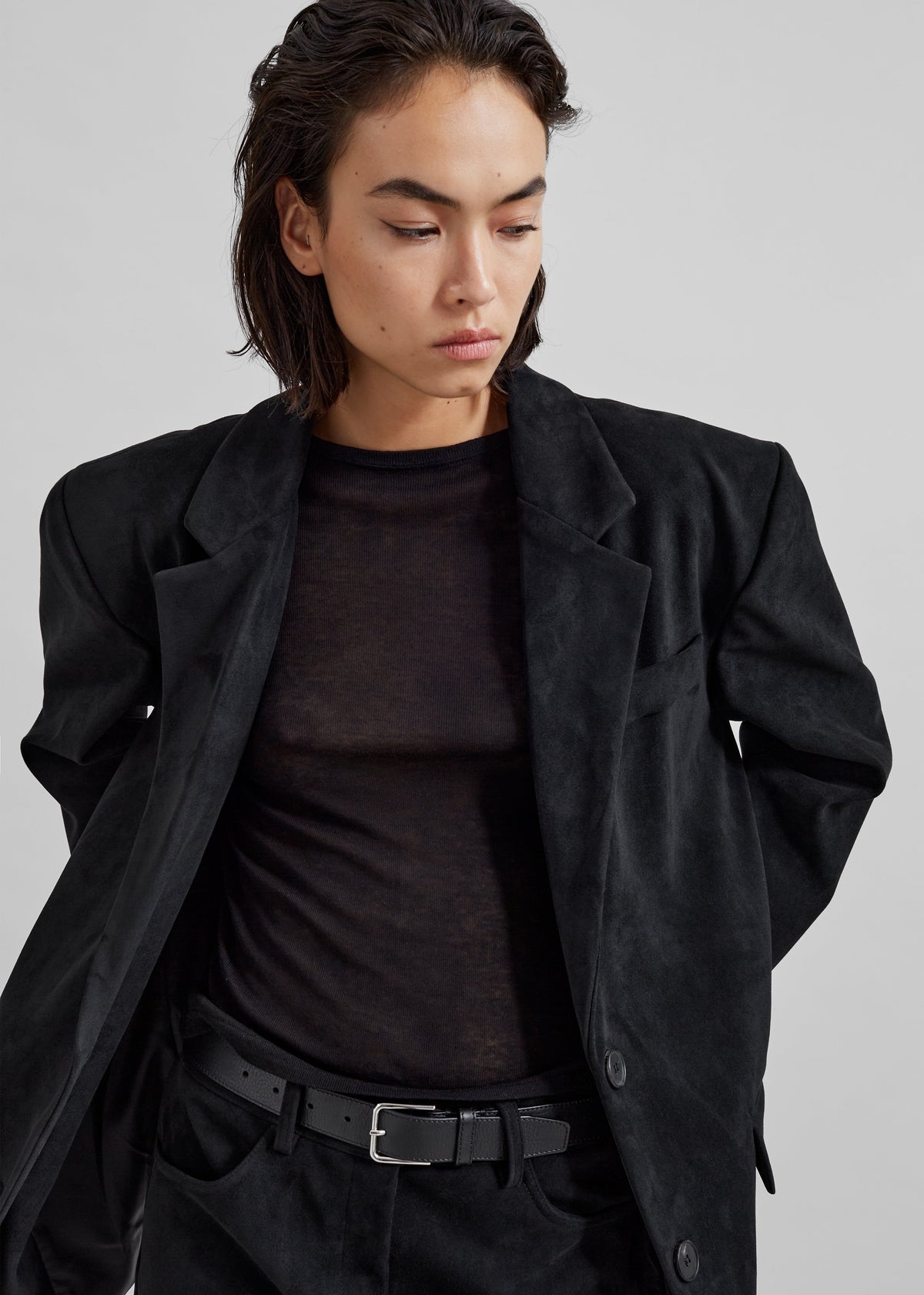 Peoria Faux Suede Blazer - Black - 3