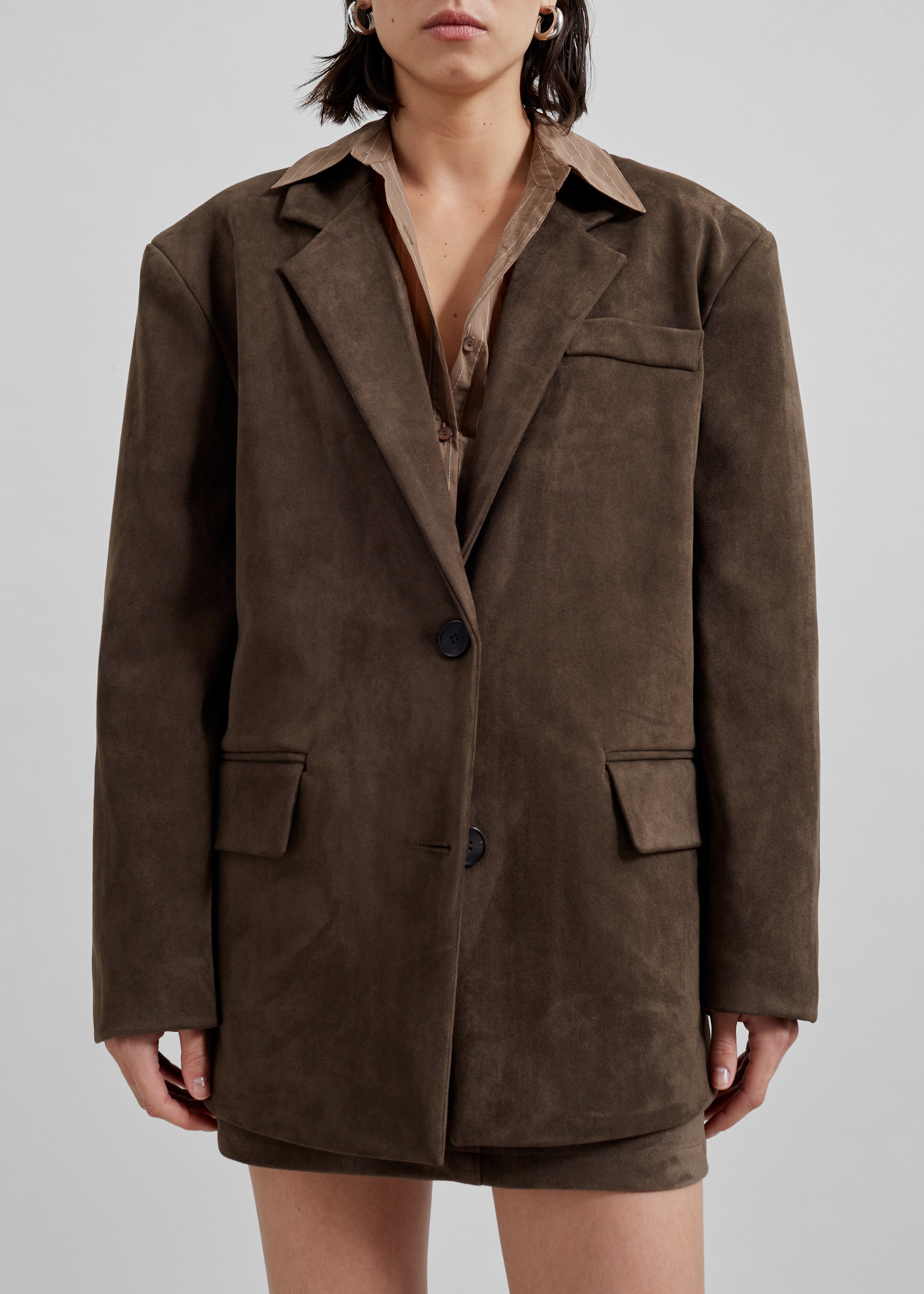 Peoria Faux Suede Blazer - Brown - 8
