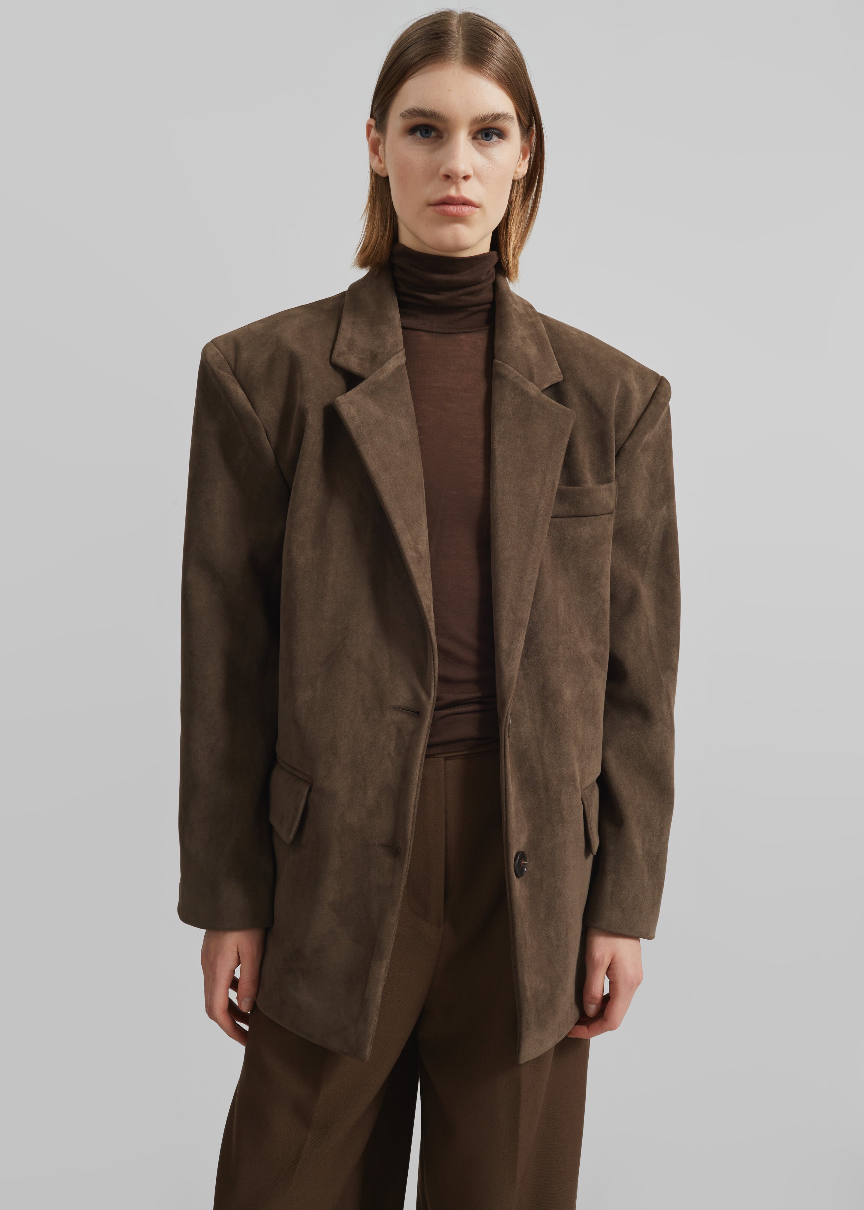 Peoria Faux Suede Blazer - Brown - 6