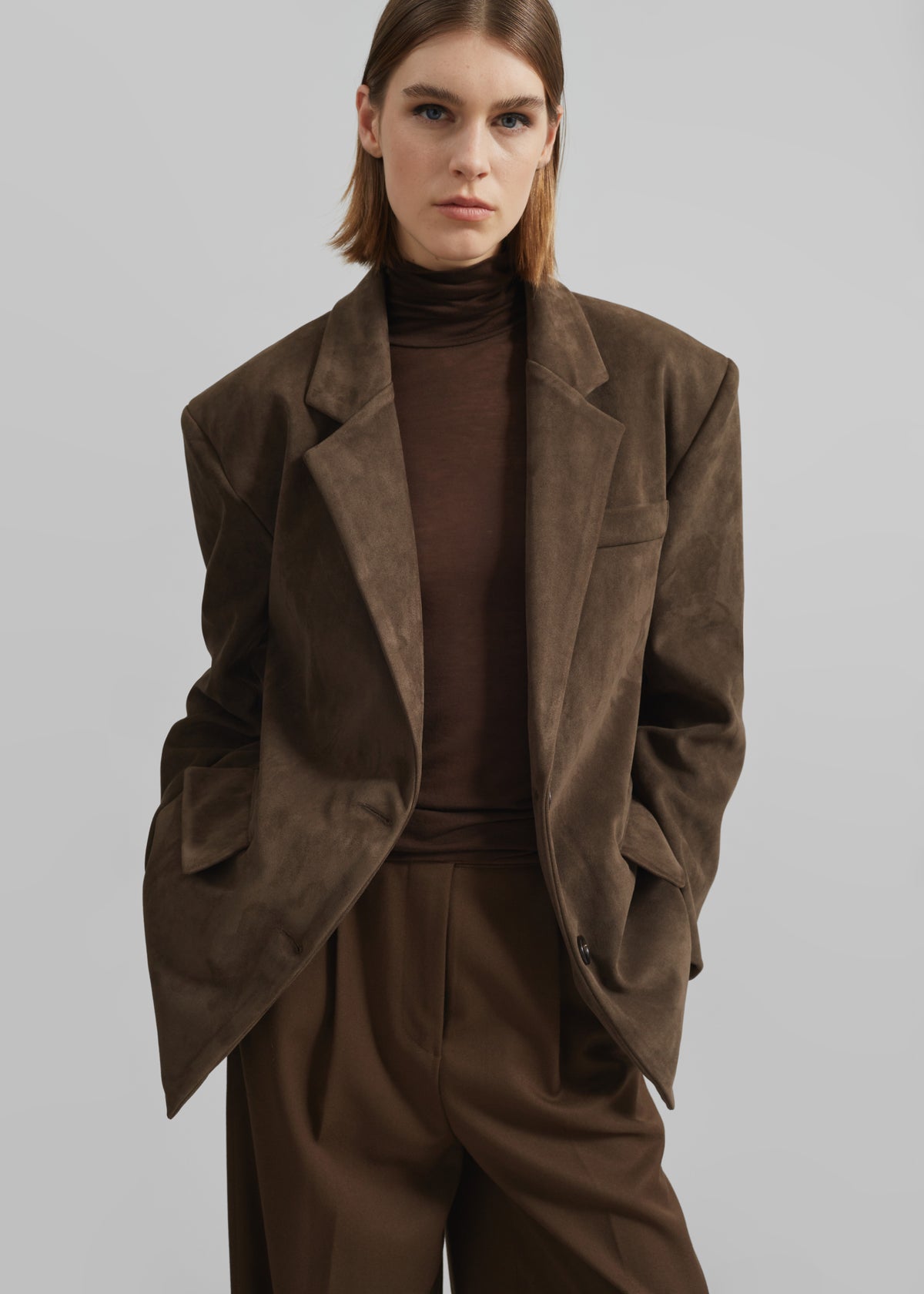Peoria Faux Suede Blazer - Brown - 3