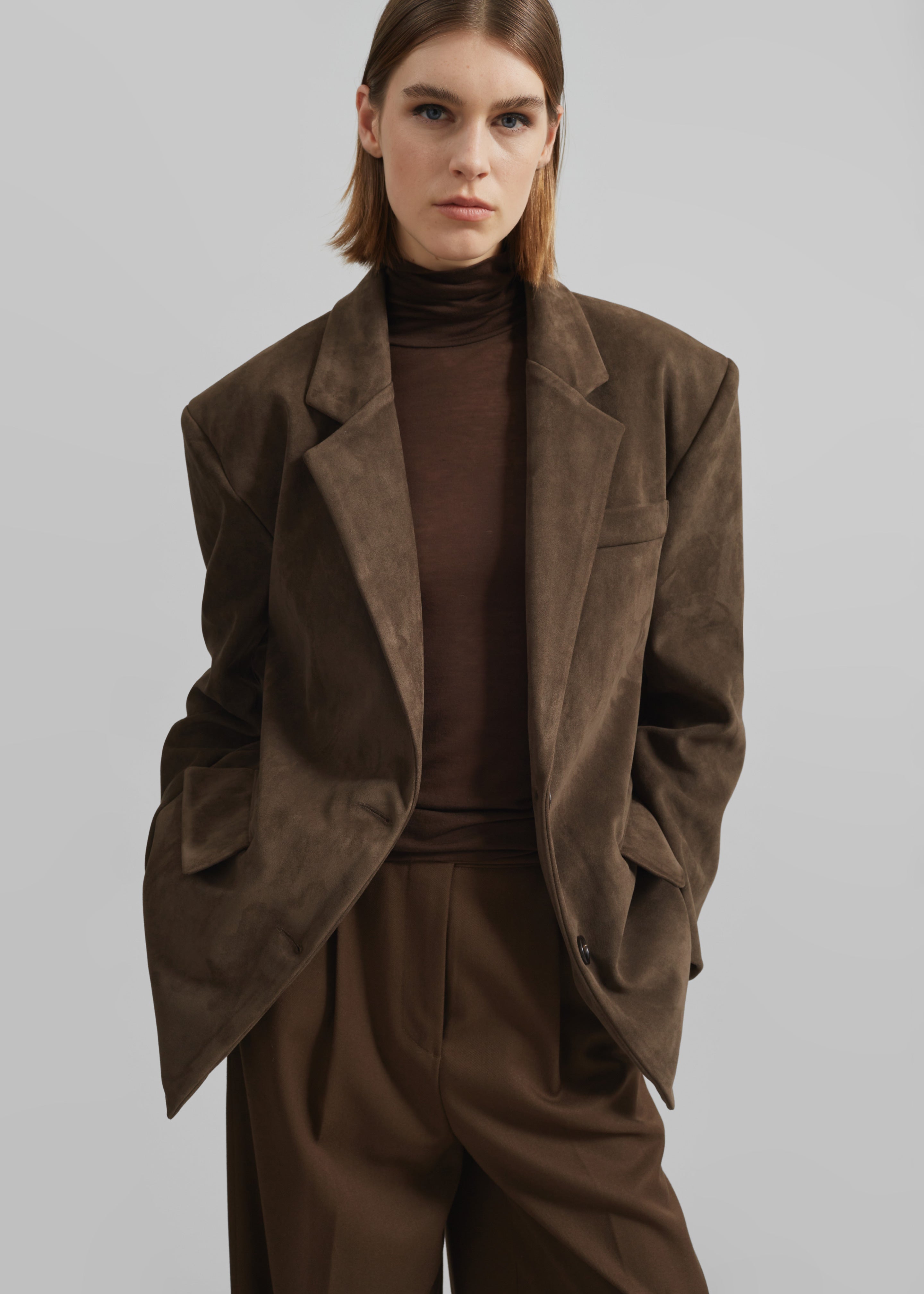 Peoria Faux Suede Blazer - Brown - 3
