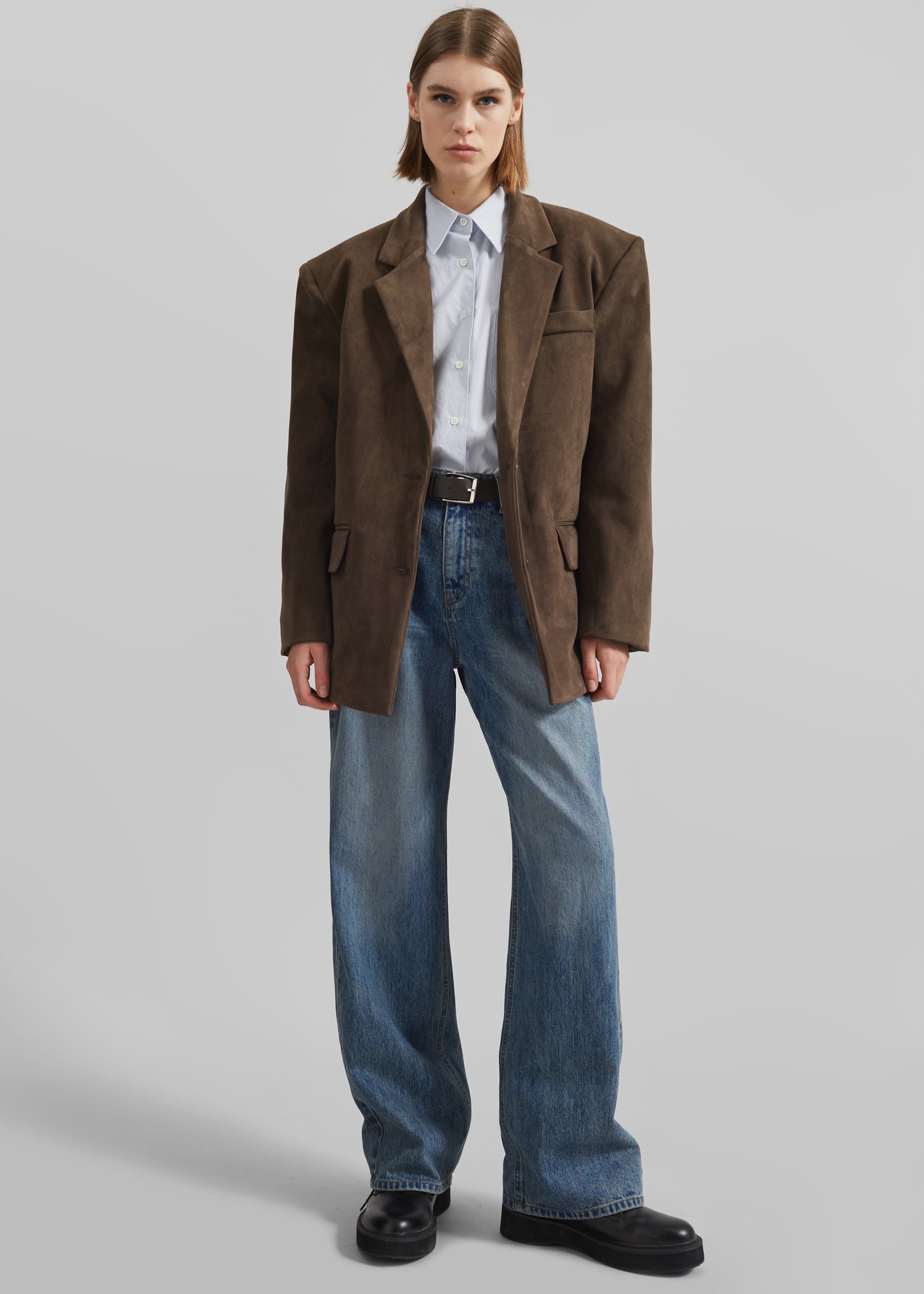 Peoria Faux Suede Blazer - Brown - 4