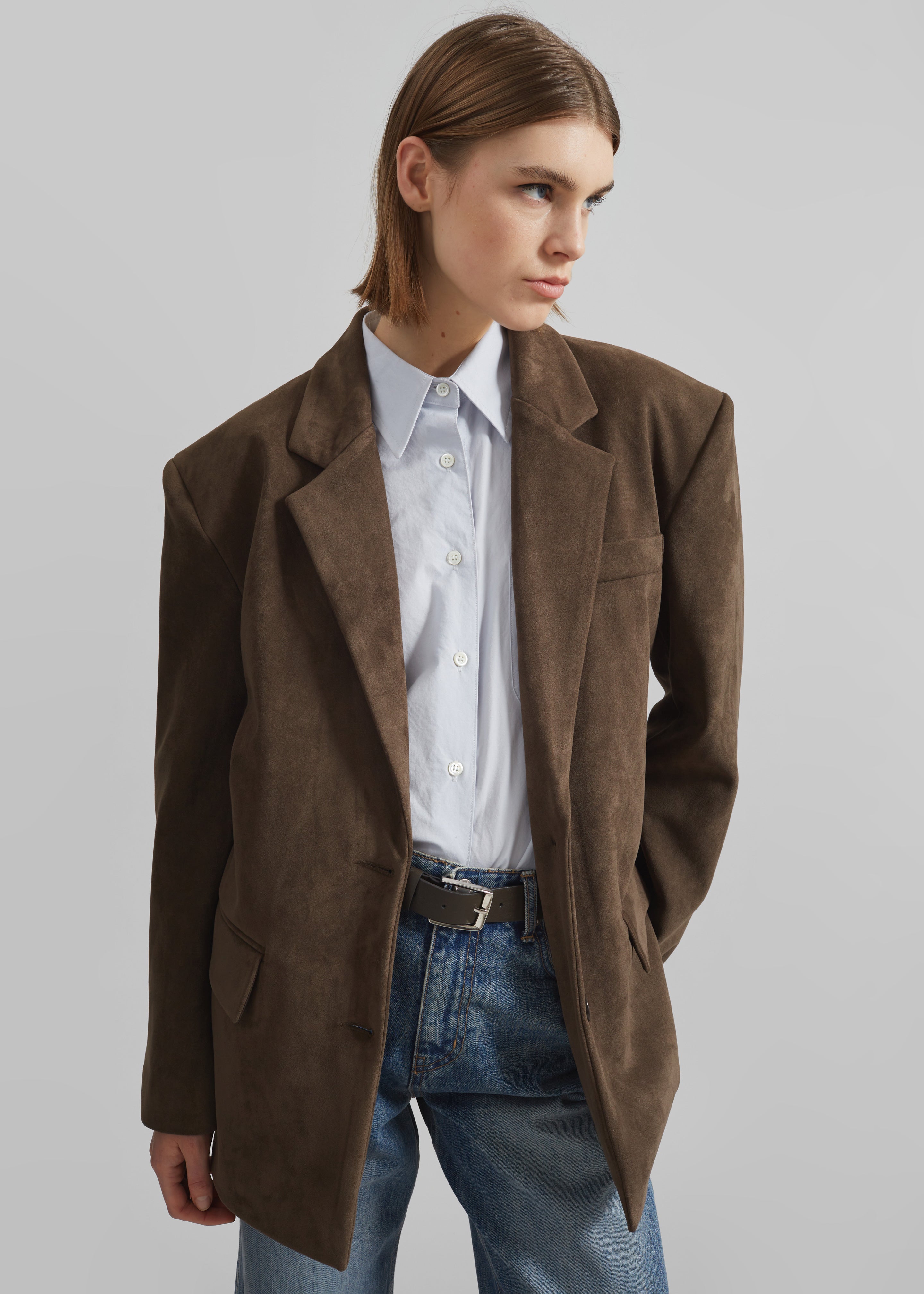Peoria Faux Suede Blazer - Brown - 5