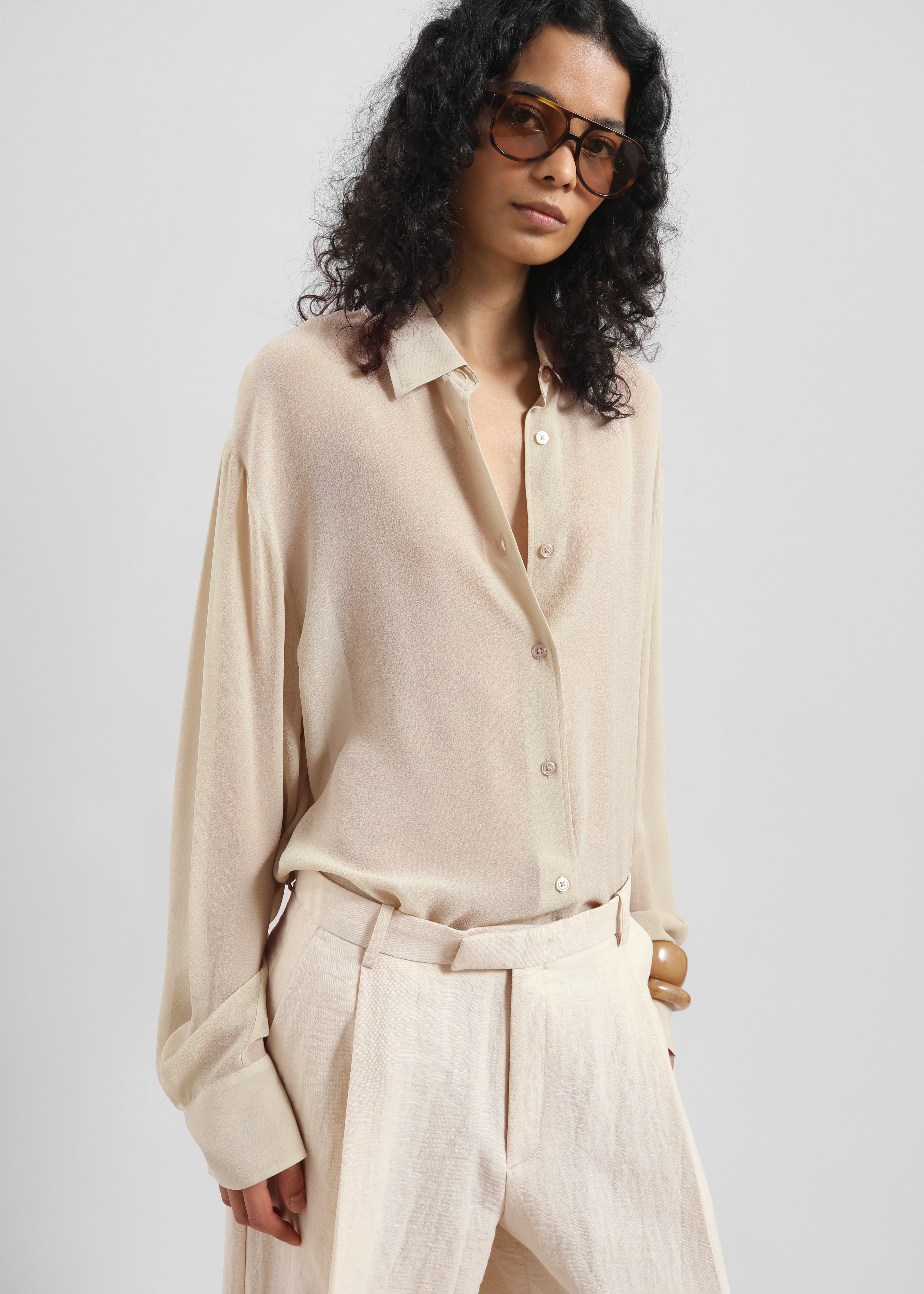 Peri Silk Georgette Shirt - Beige - 5