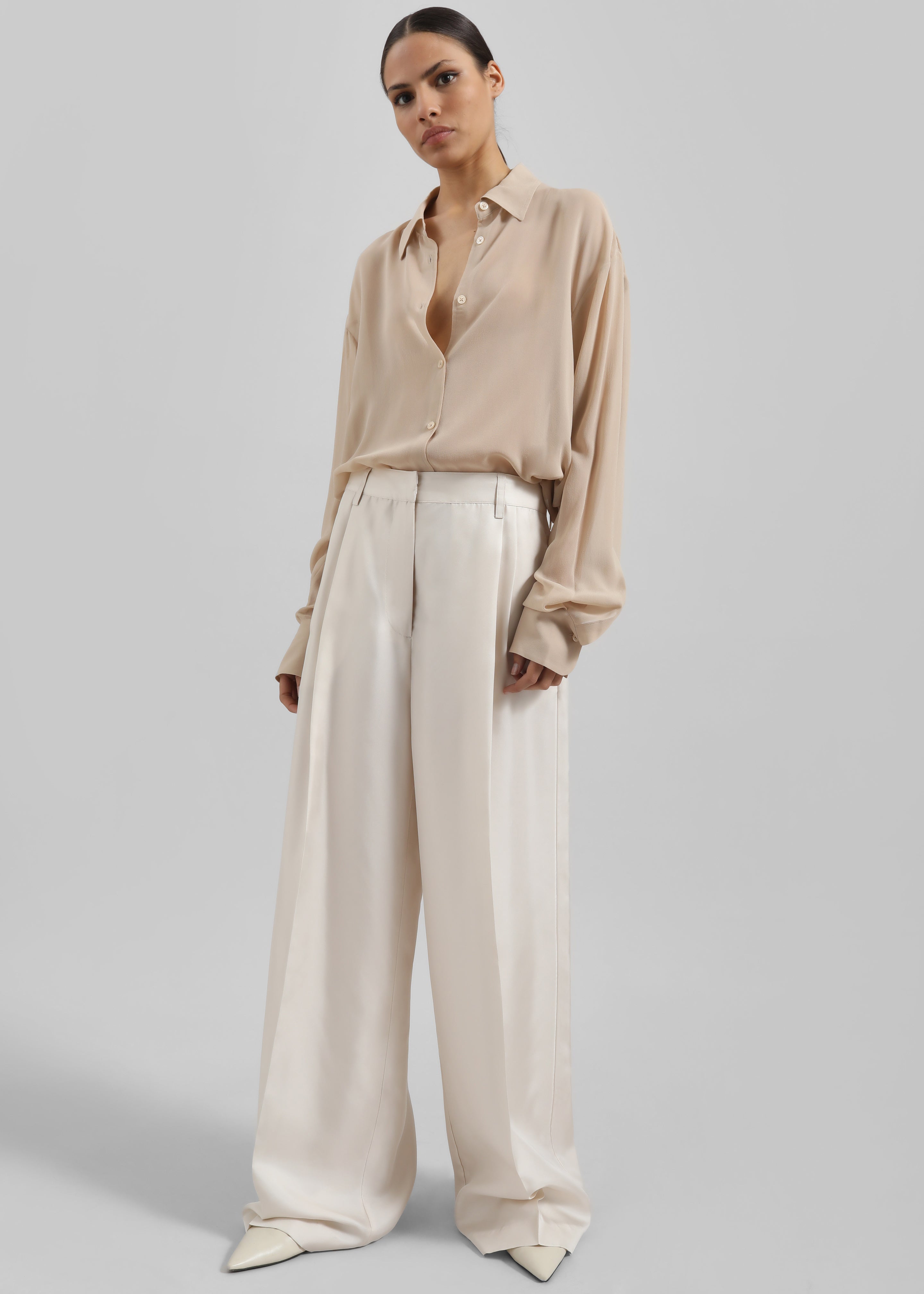 Peri Silk Georgette Shirt - Beige - 8