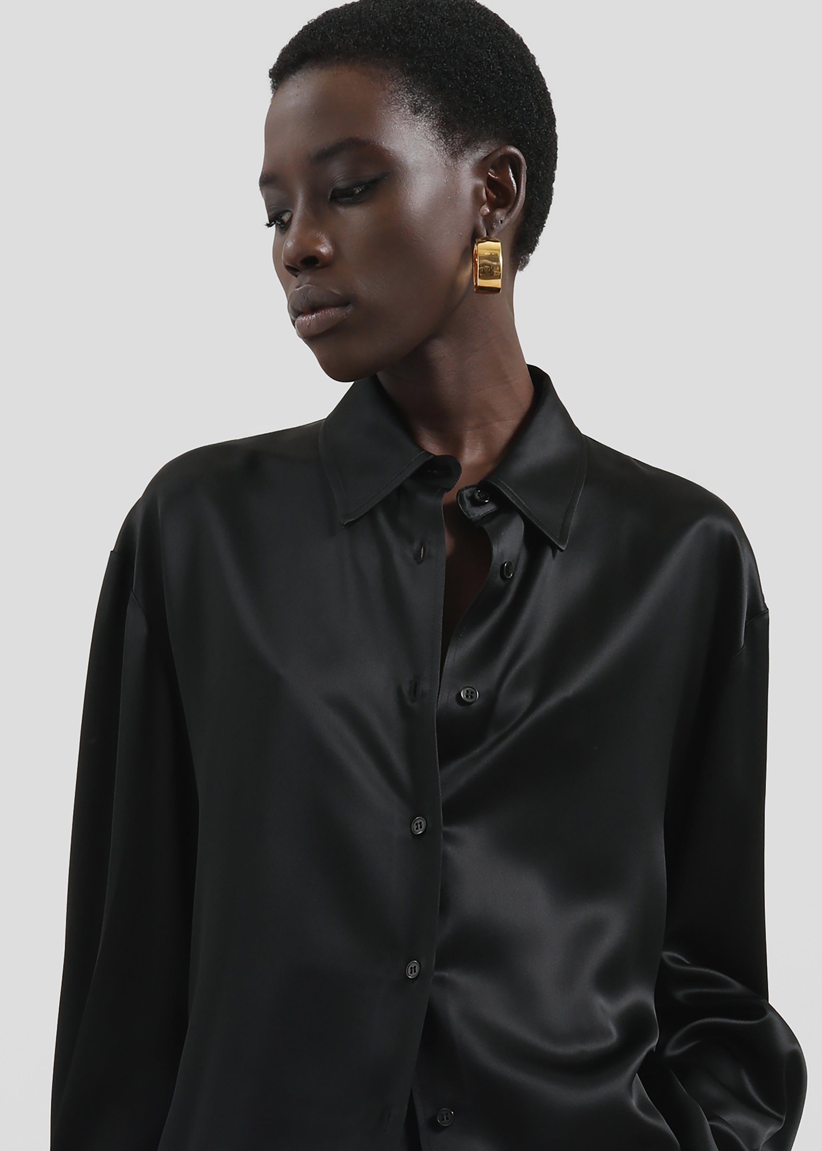 Peri Satin Shirt - Black - 2