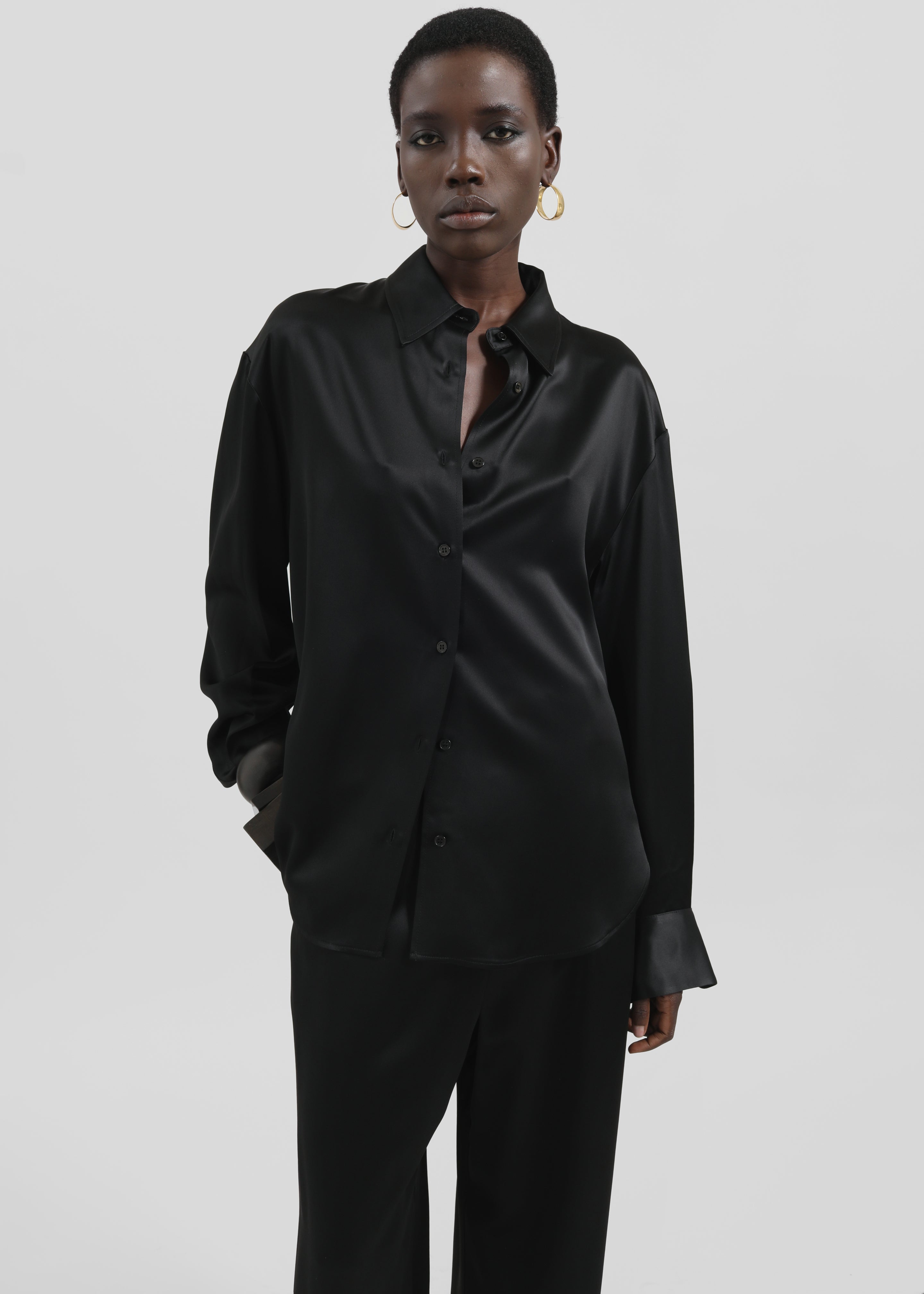 Peri Satin Shirt - Black - 3