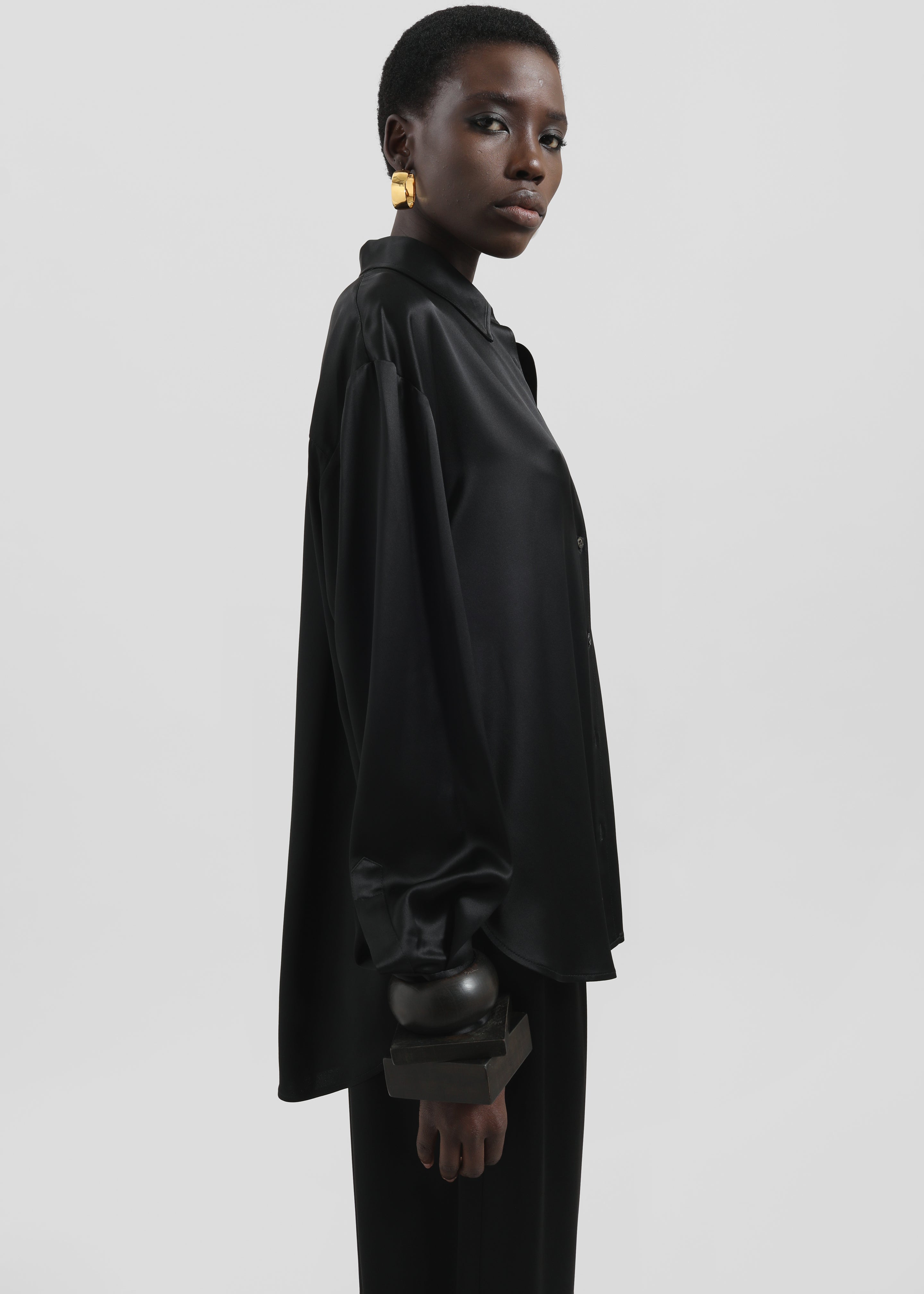 Peri Satin Shirt - Black - 4