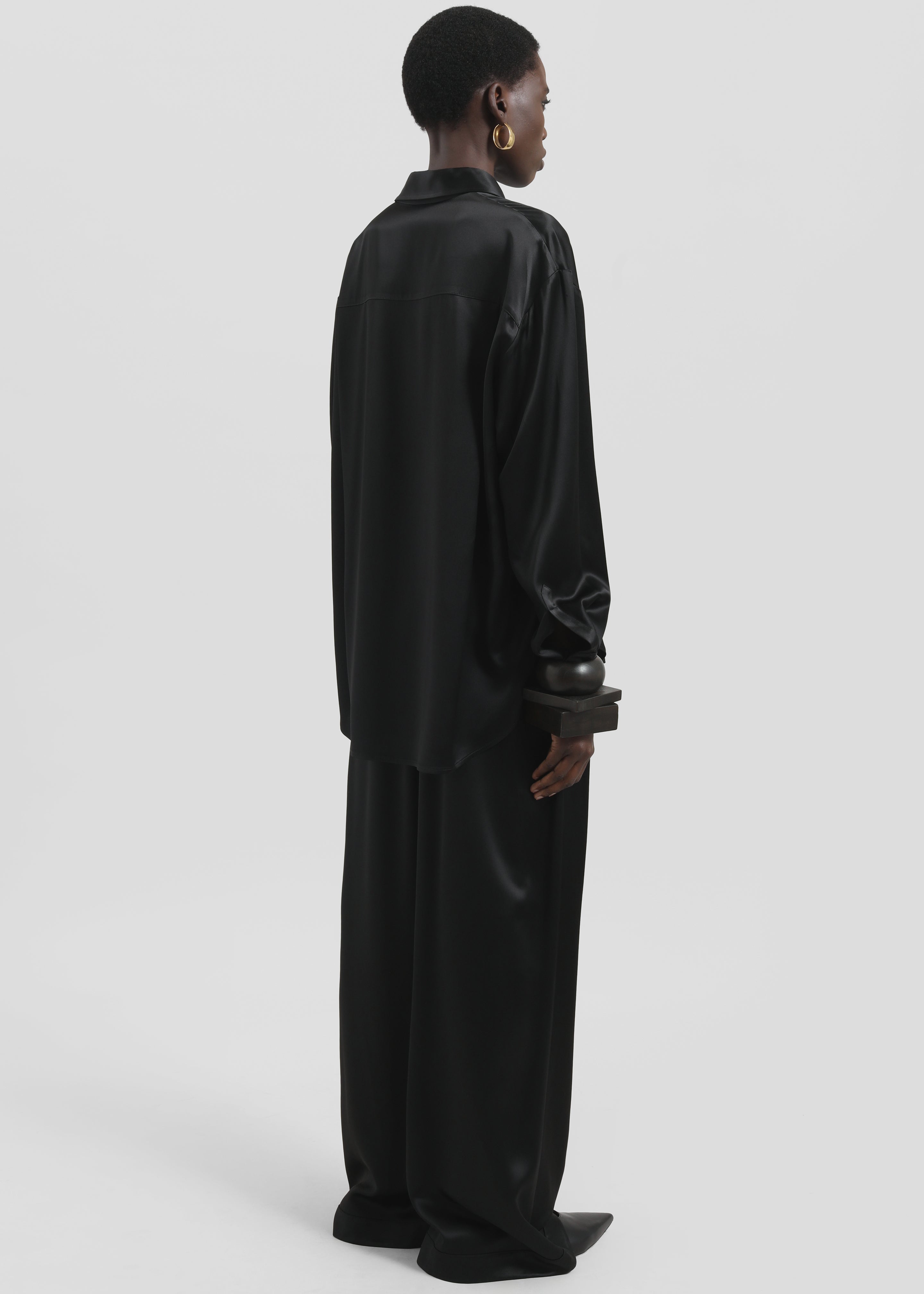 Peri Satin Shirt - Black - 5