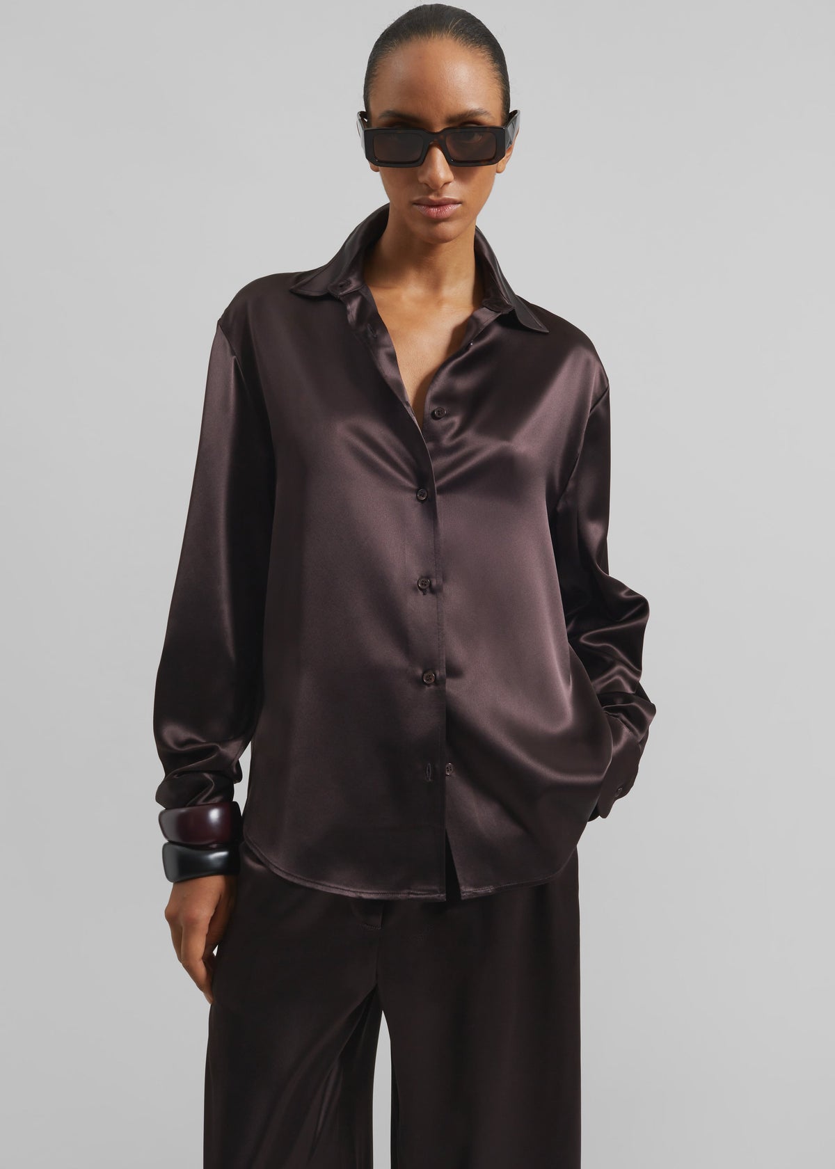 Peri Satin Shirt - Brown - 1