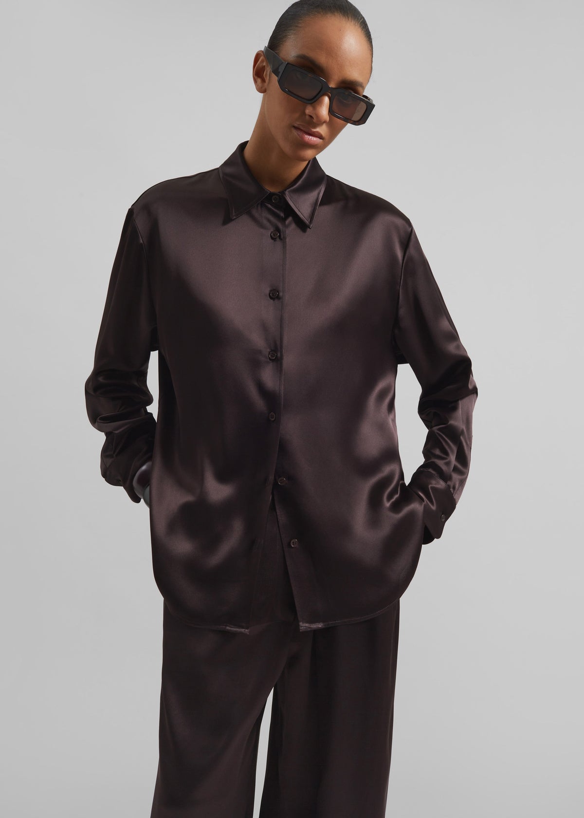 Peri Satin Shirt - Brown - 3