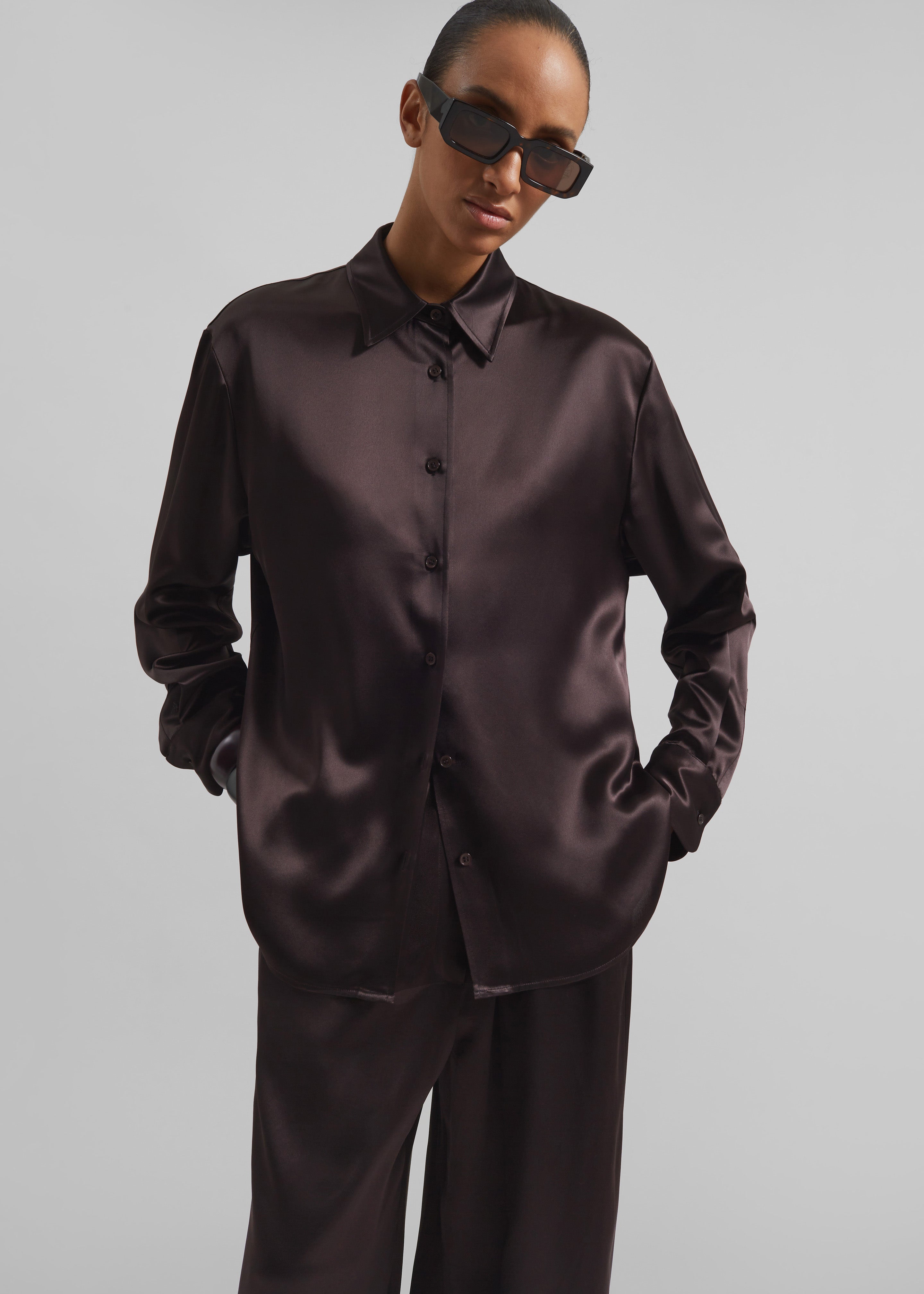 Peri Satin Shirt - Brown - 3