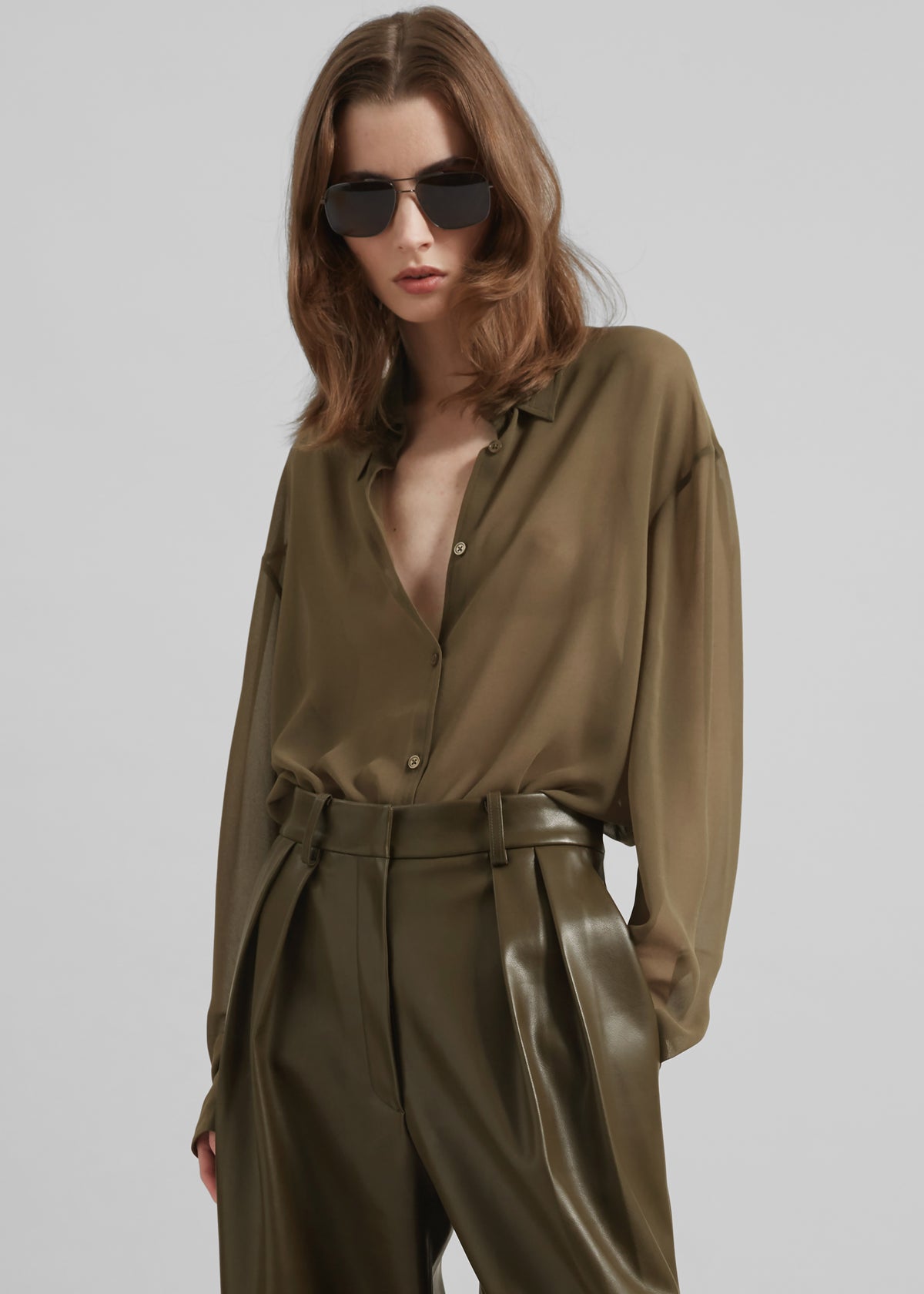 Peri Silk Georgette Shirt - Khaki - 4