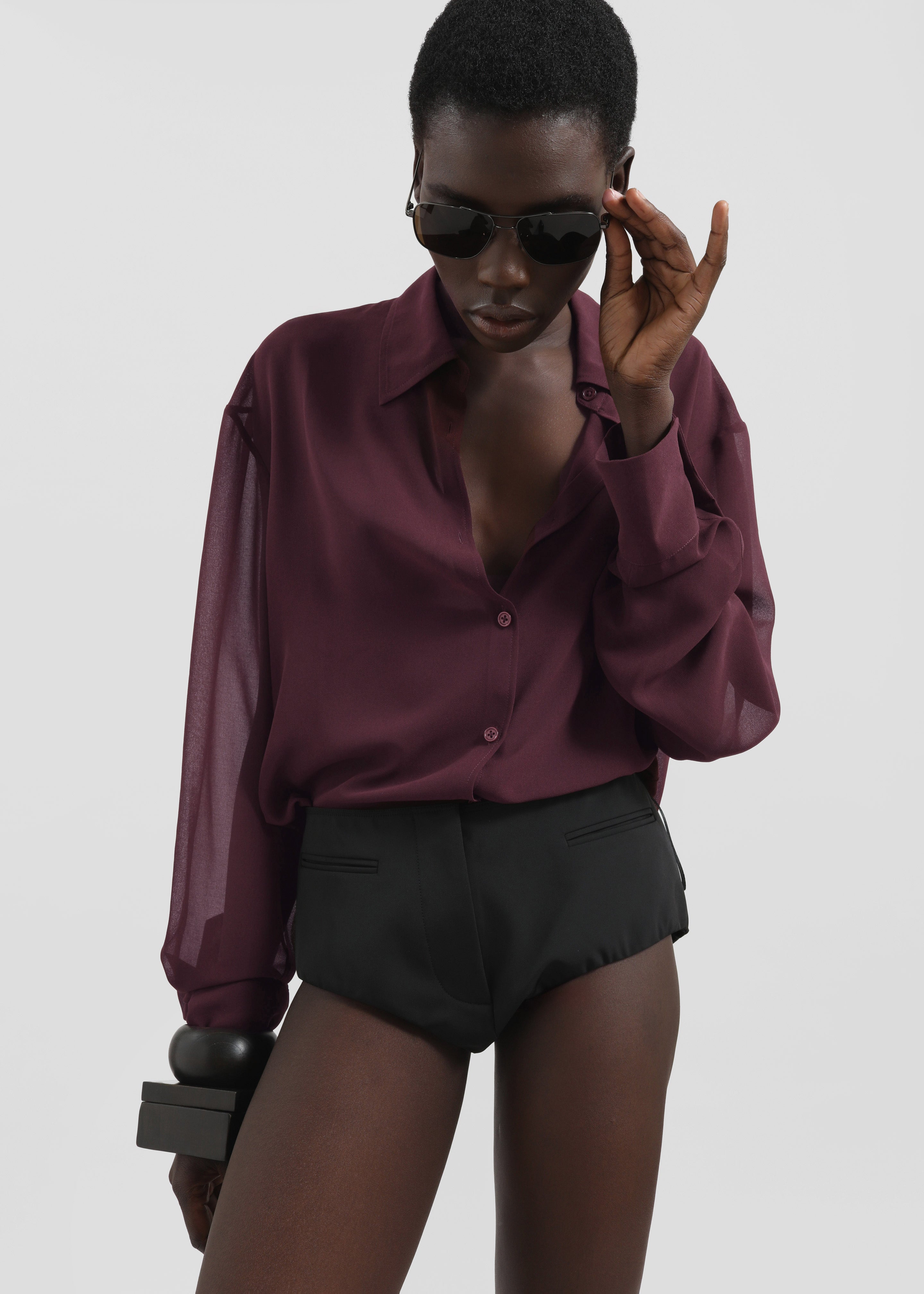Peri Georgette Shirt - Burgundy - 5