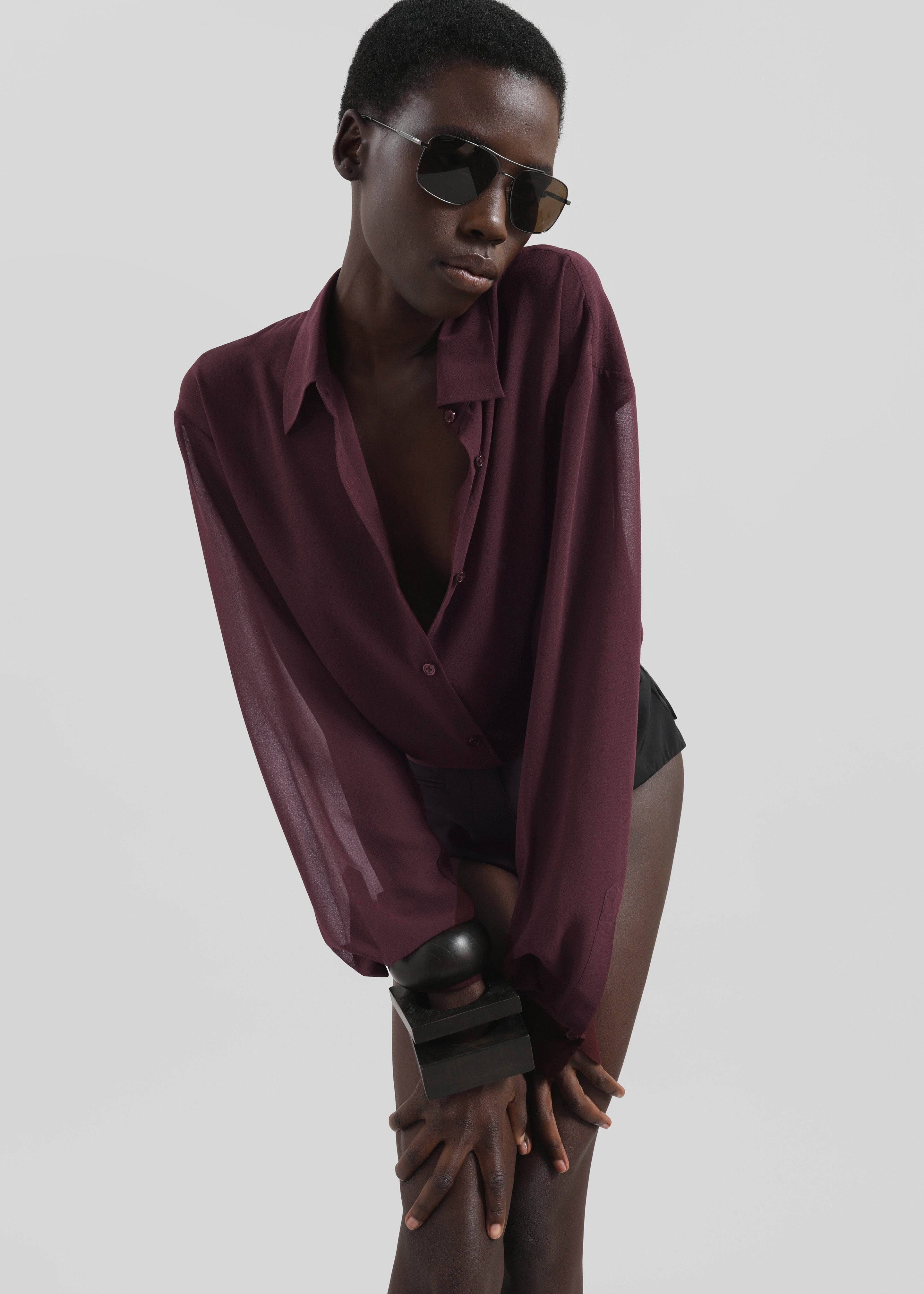Peri Georgette Shirt - Burgundy - 11
