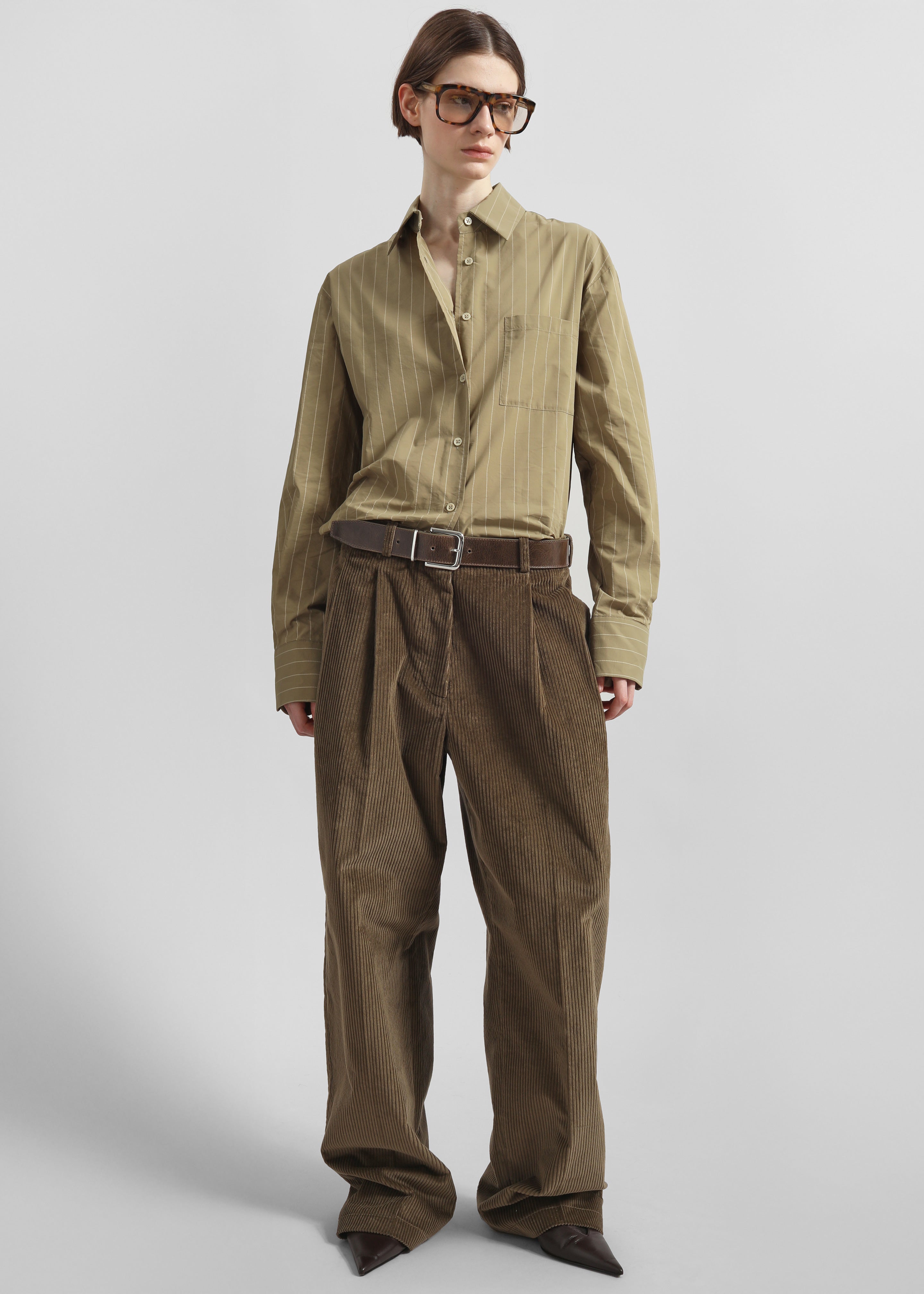 Peri Striped Cotton Shirt - Olive/White Stripe - 5