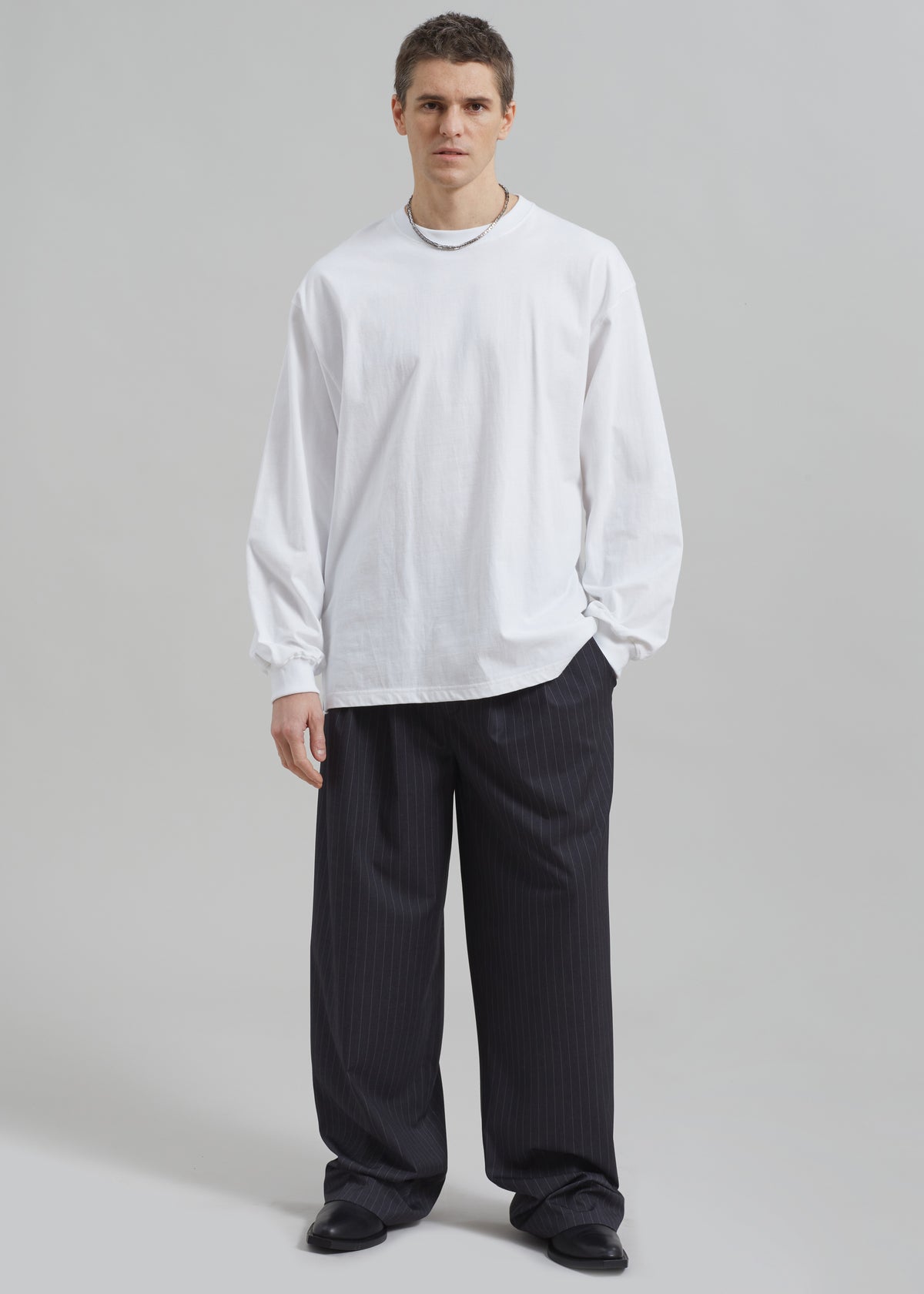 Peyton Pleated Pants - Grey Pinstripe - 7