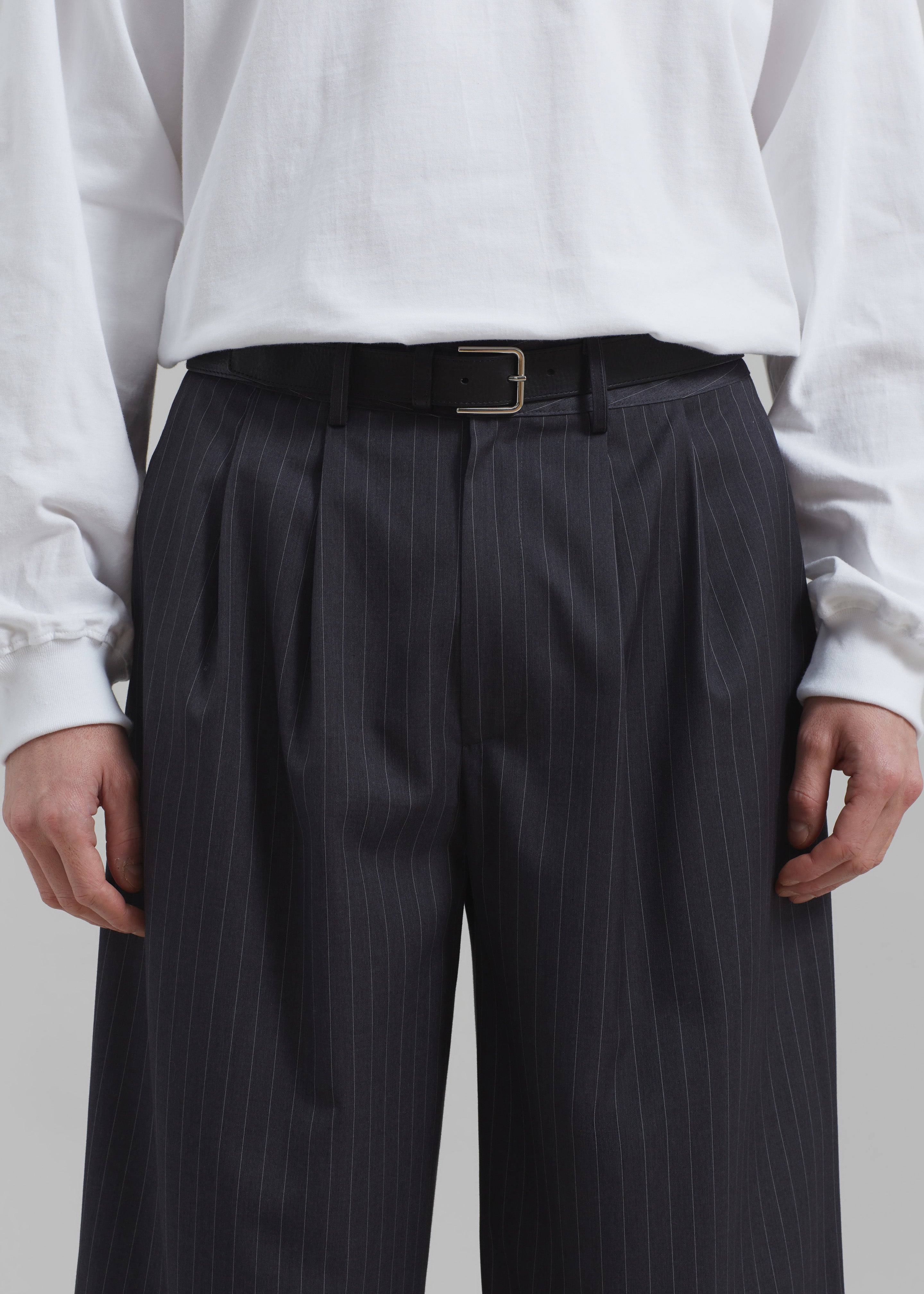 Peyton Pleated Pants - Grey Pinstripe - 6
