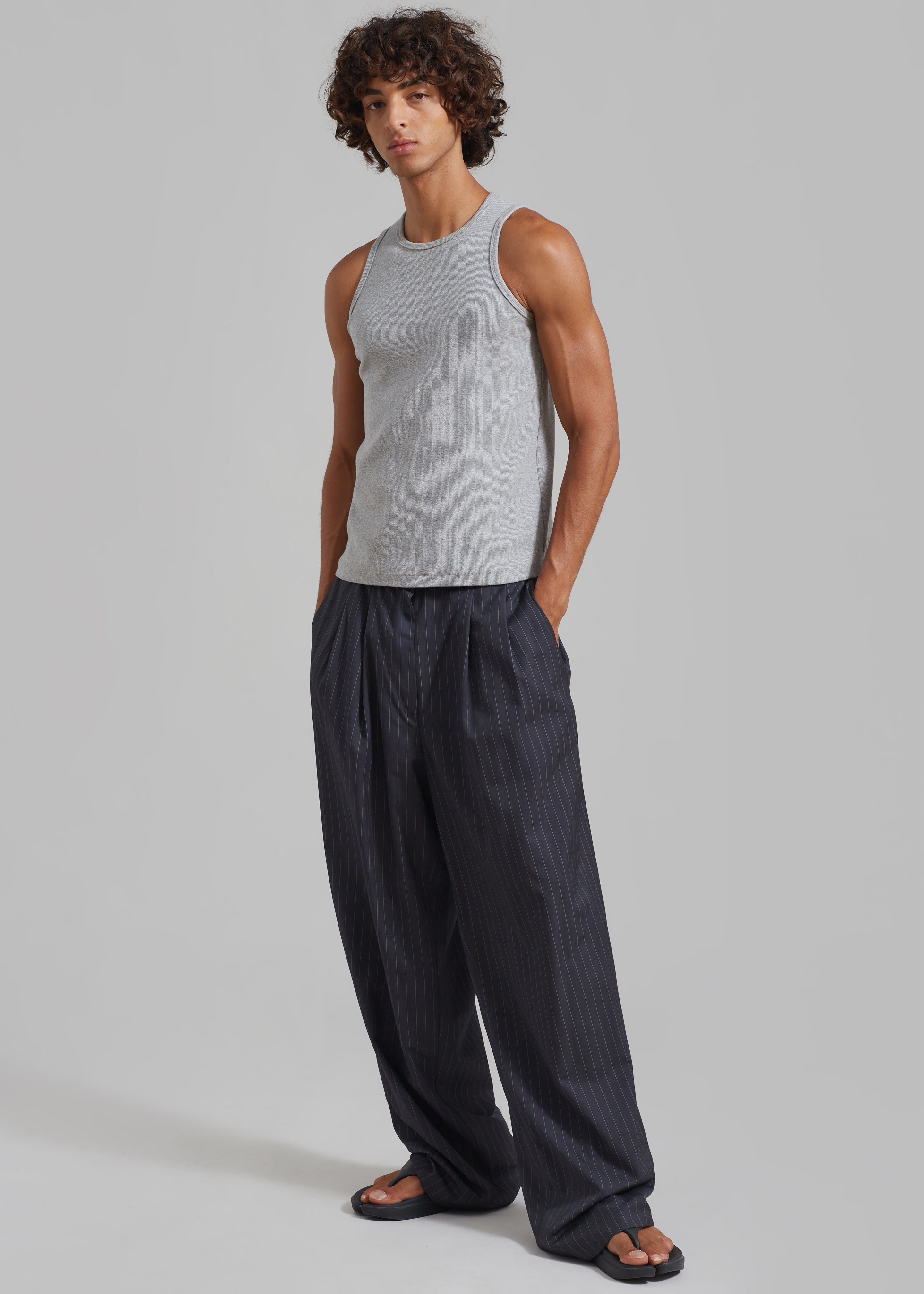 Peyton Pleated Pants - Grey Pinstripe - 3