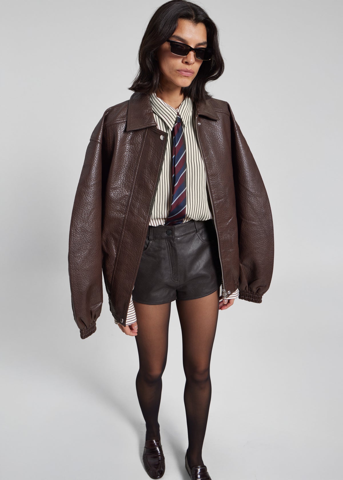 Prescott Grained Faux Leather Jacket - Brown - 1