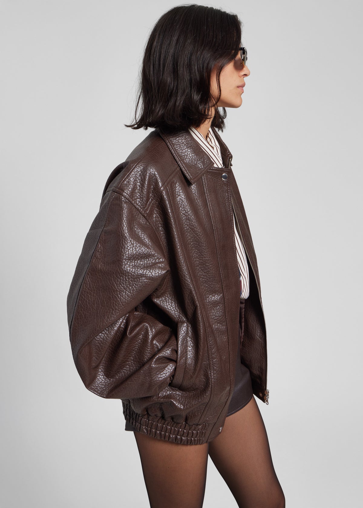 Prescott Grained Faux Leather Jacket - Brown - 8