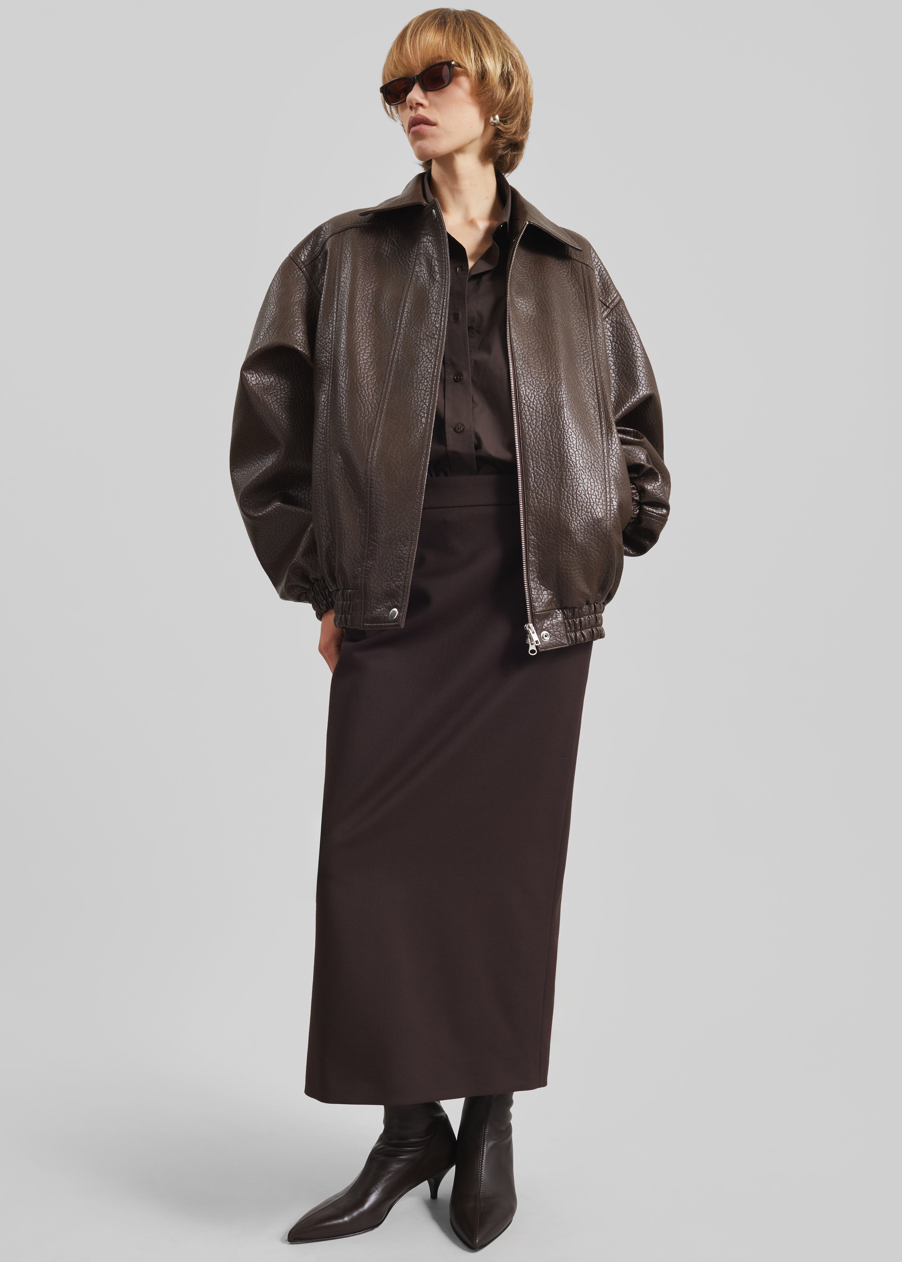 Prescott Grained Faux Leather Jacket - Brown - 1