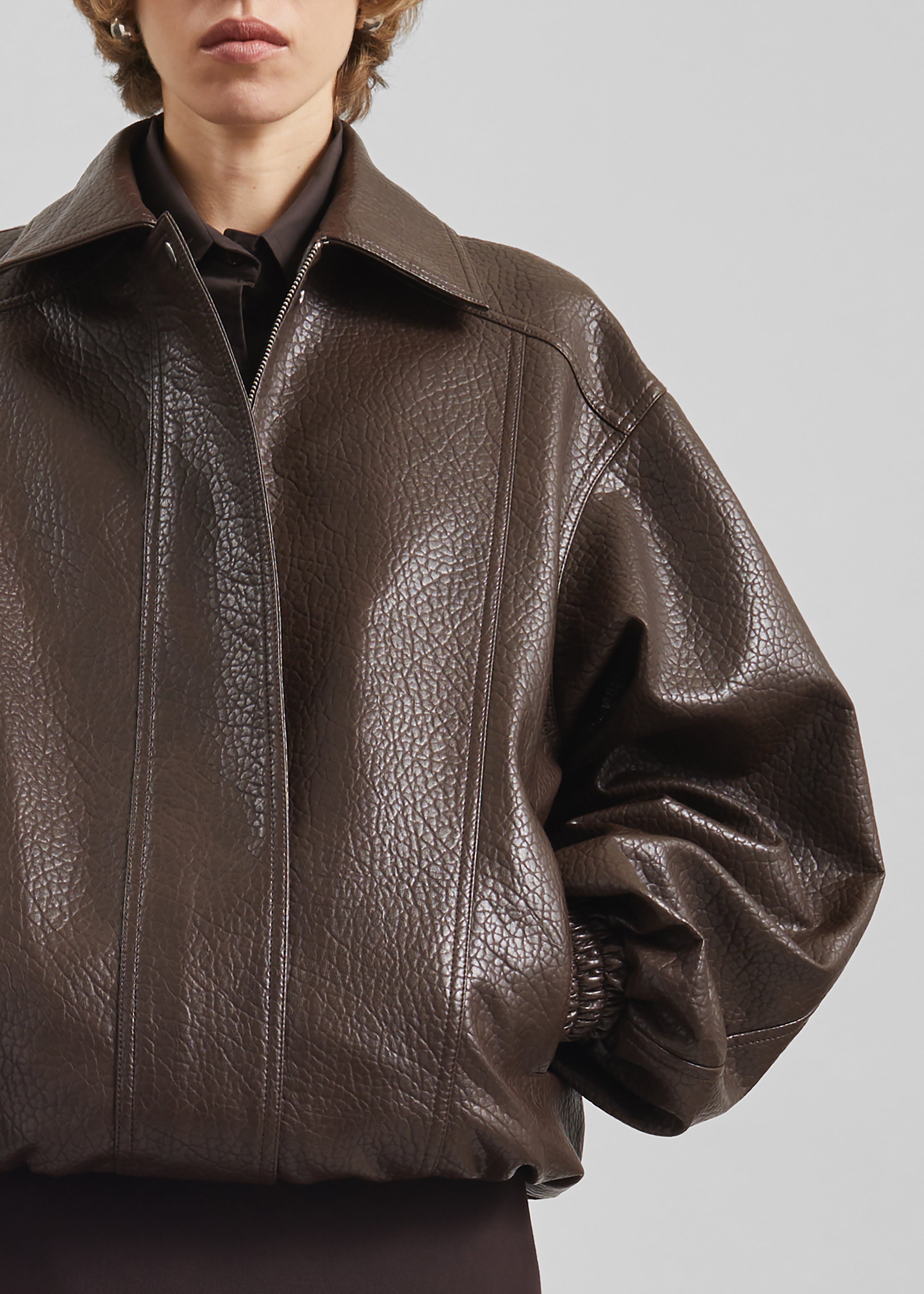 Prescott Grained Faux Leather Jacket - Brown - 7