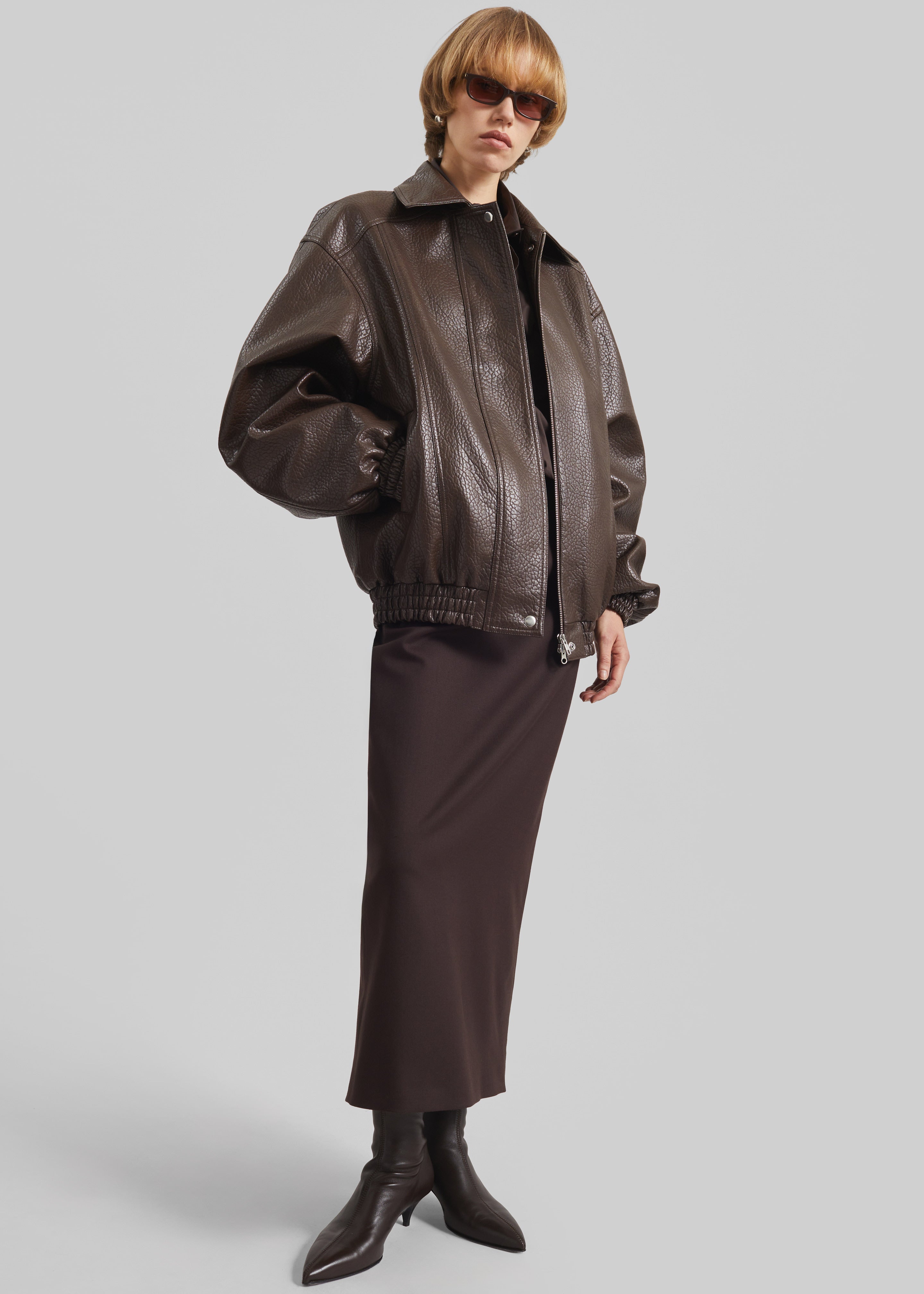 Prescott Grained Faux Leather Jacket - Brown - 3