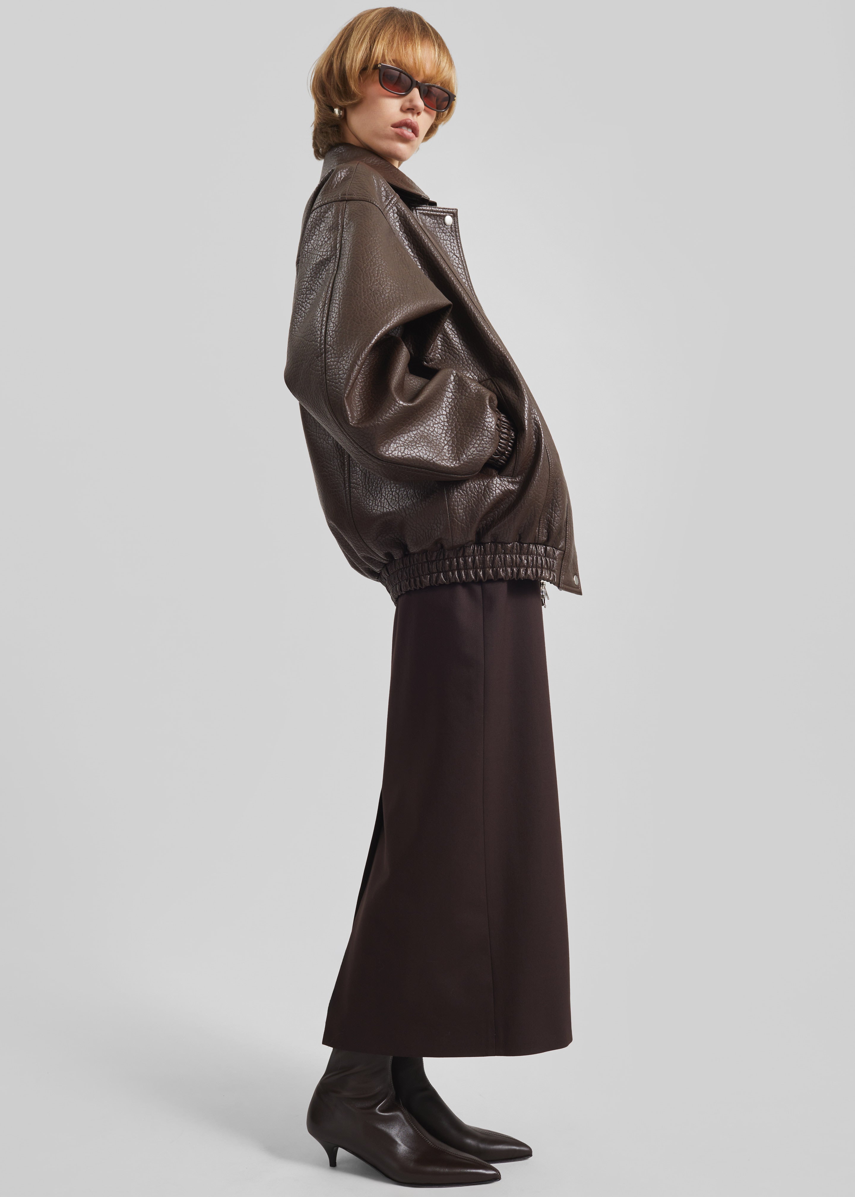 Prescott Grained Faux Leather Jacket - Brown - 5