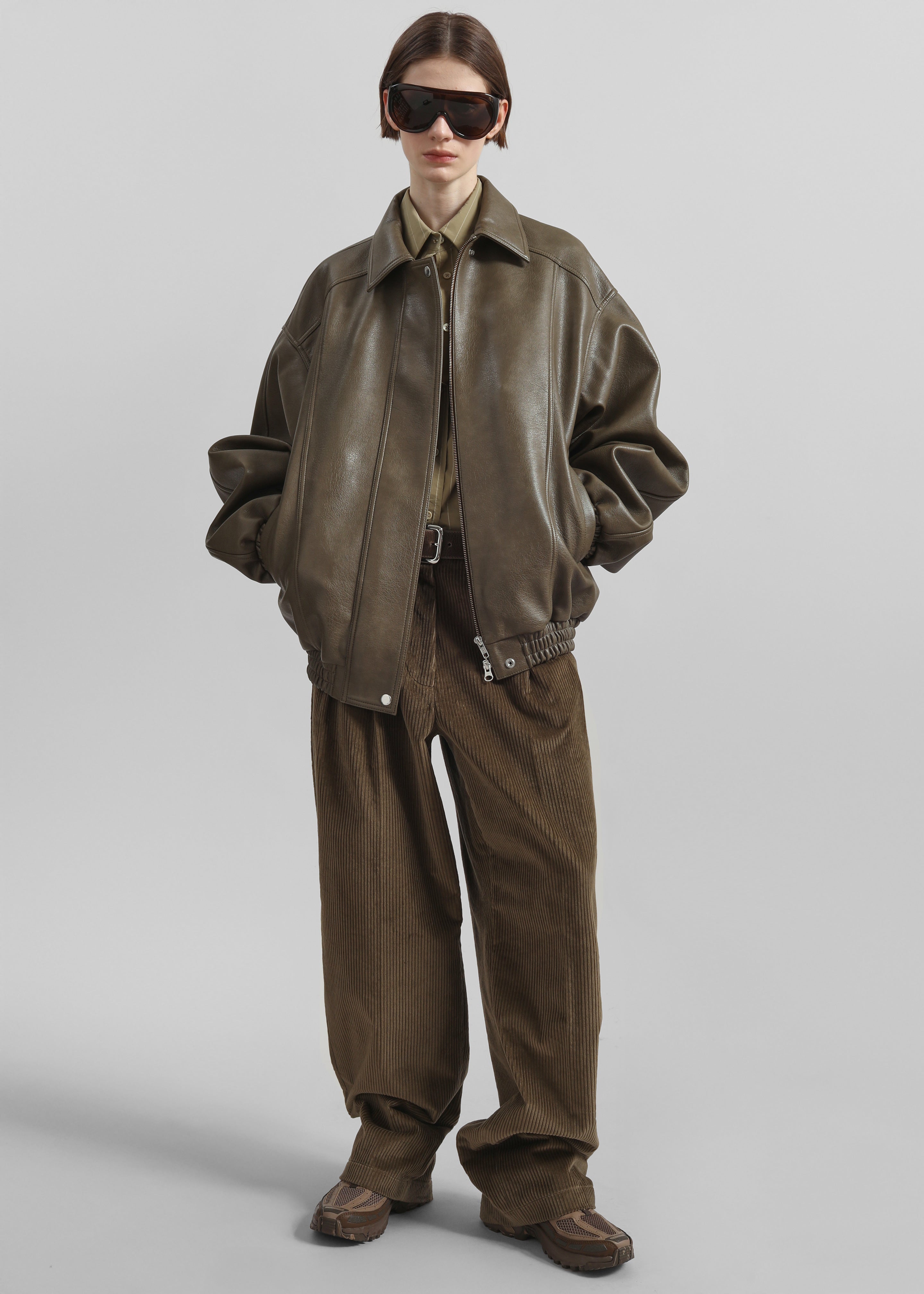 Prescott Faux Leather Jacket - Moss Green - 3