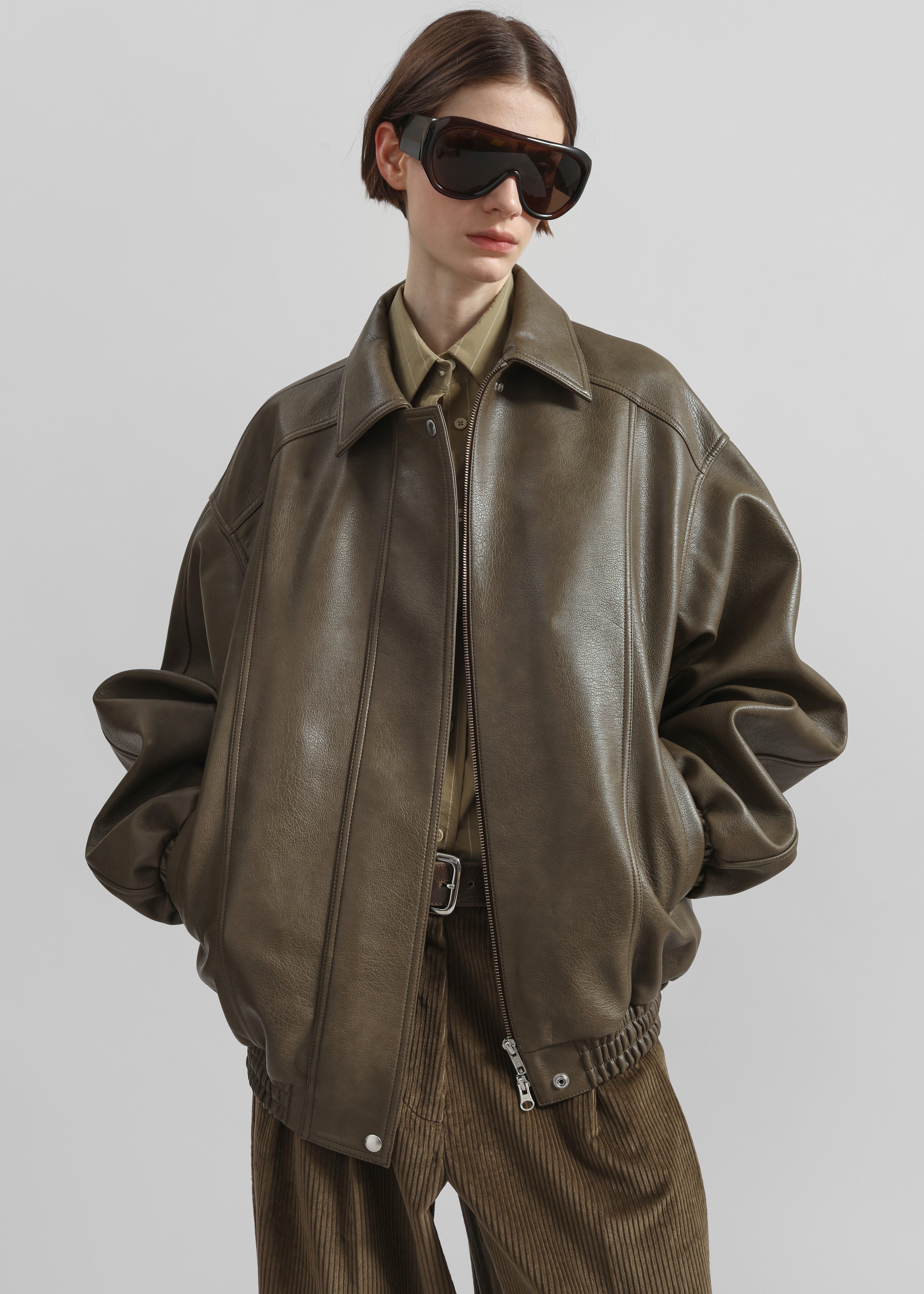 Prescott Faux Leather Jacket - Moss Green - 1