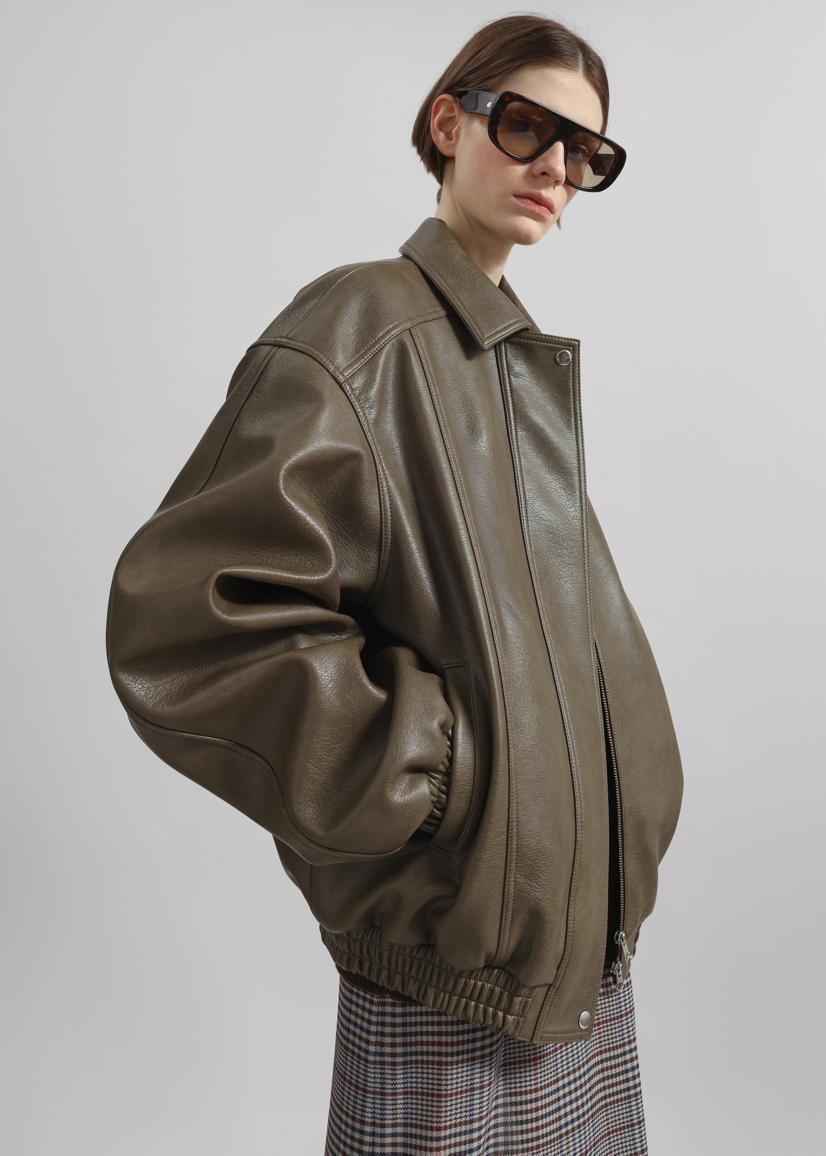 Prescott Faux Leather Jacket - Moss Green - 4