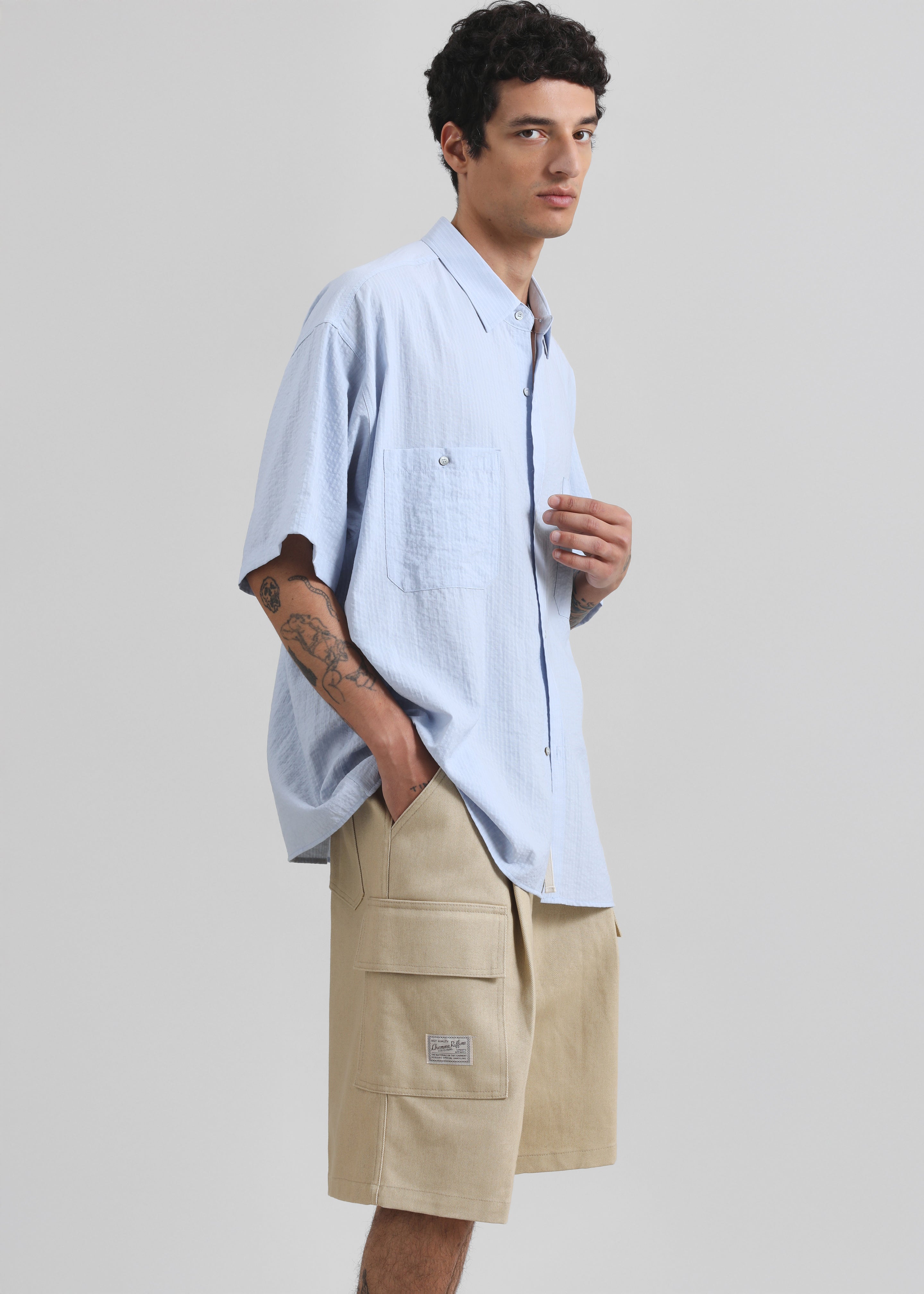 Preston Fluid Striped Shirt - Sky Blue - 5
