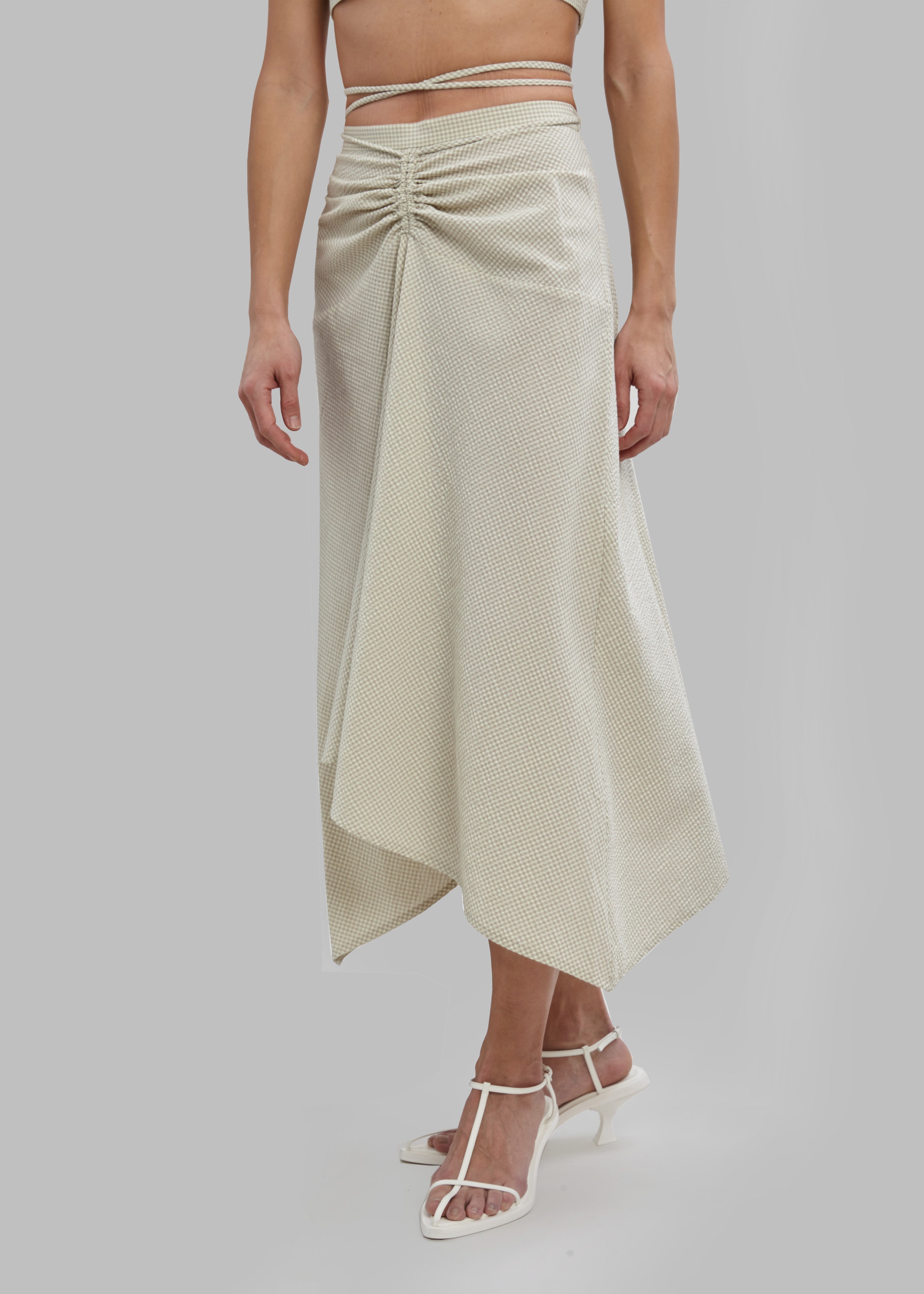 Proenza Schouler White Label Gingham Tie Front Midi Skirt - Buttercream/Fawn - 4
