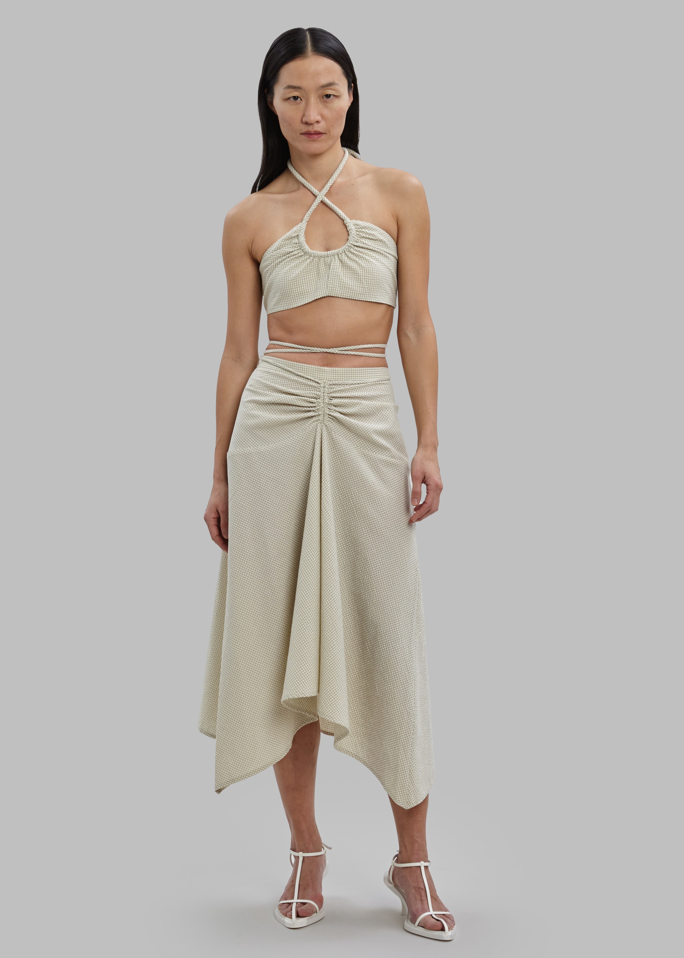 Proenza Schouler White Label Gingham Tie Front Midi Skirt - Buttercream/Fawn - 2