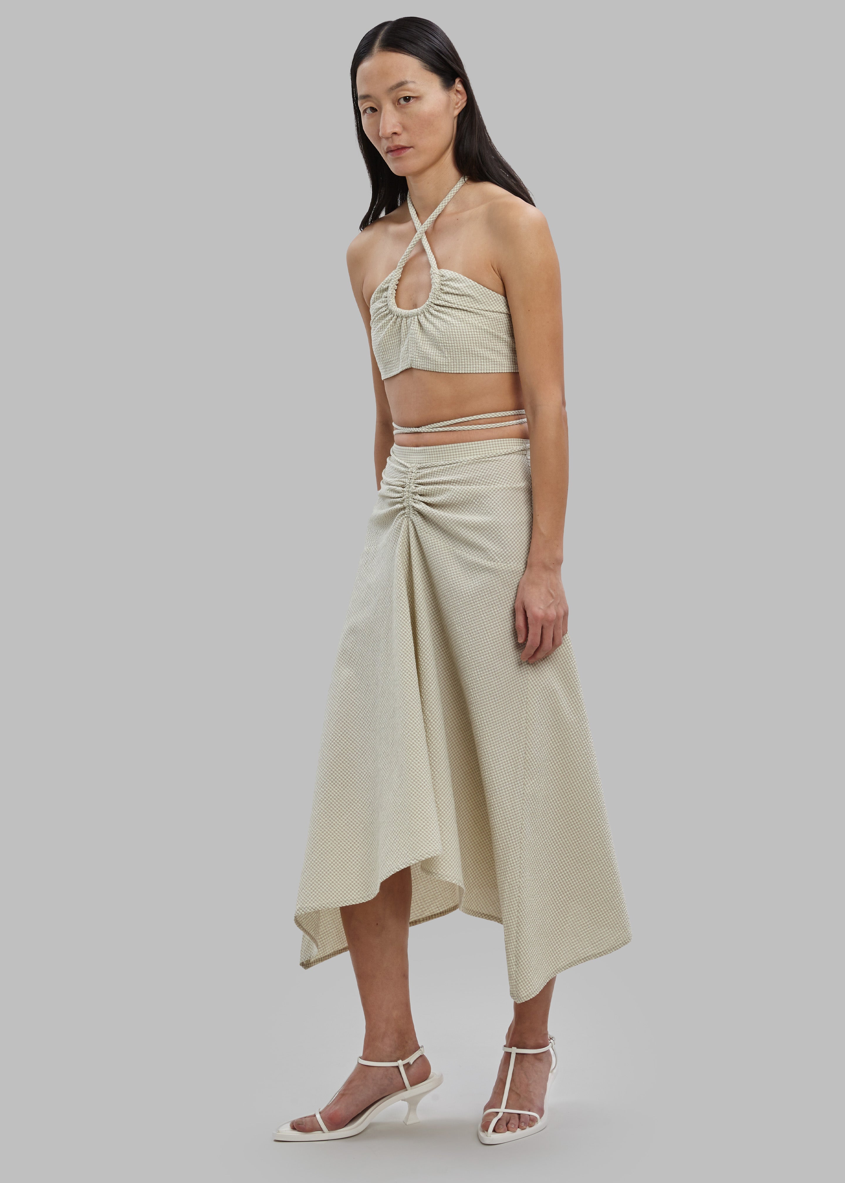 Proenza Schouler White Label Gingham Tie Front Midi Skirt - Buttercream/Fawn - 3