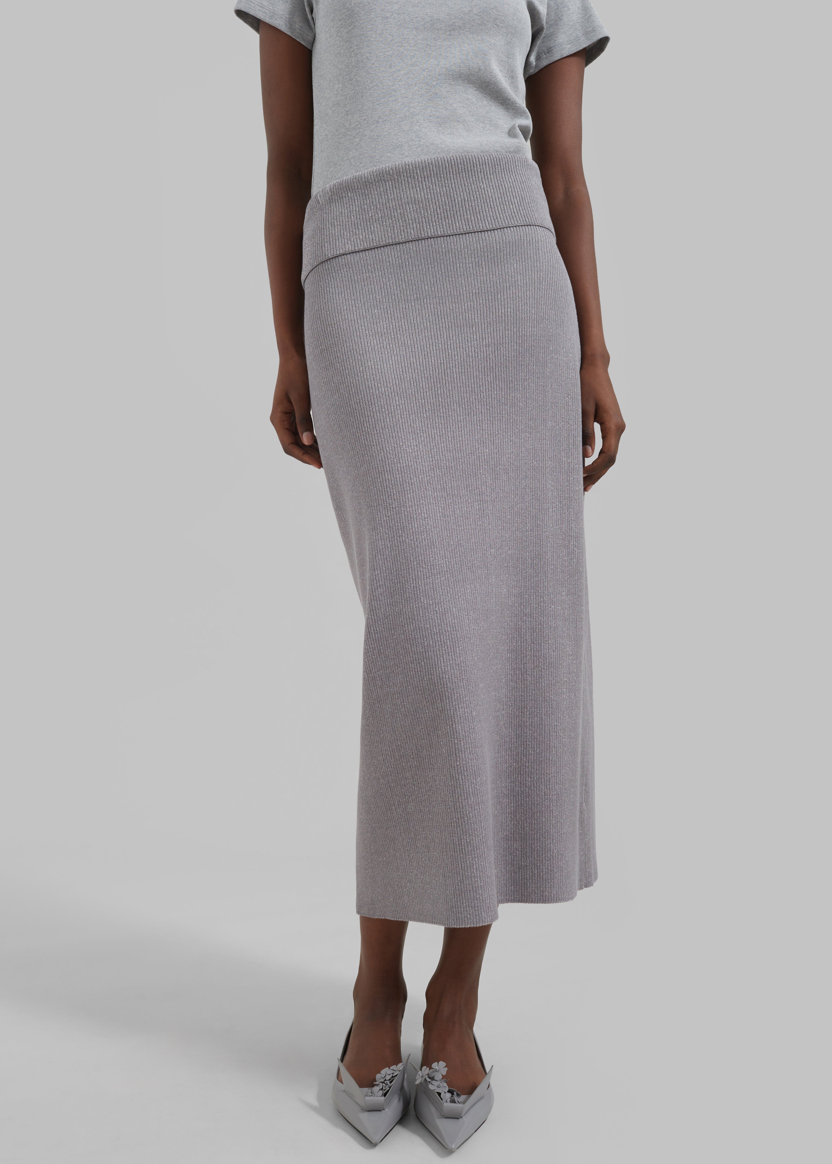 Proenza Schouler White Label Willow Skirt In Plaited Rib Knits - Fog/Off White - 1
