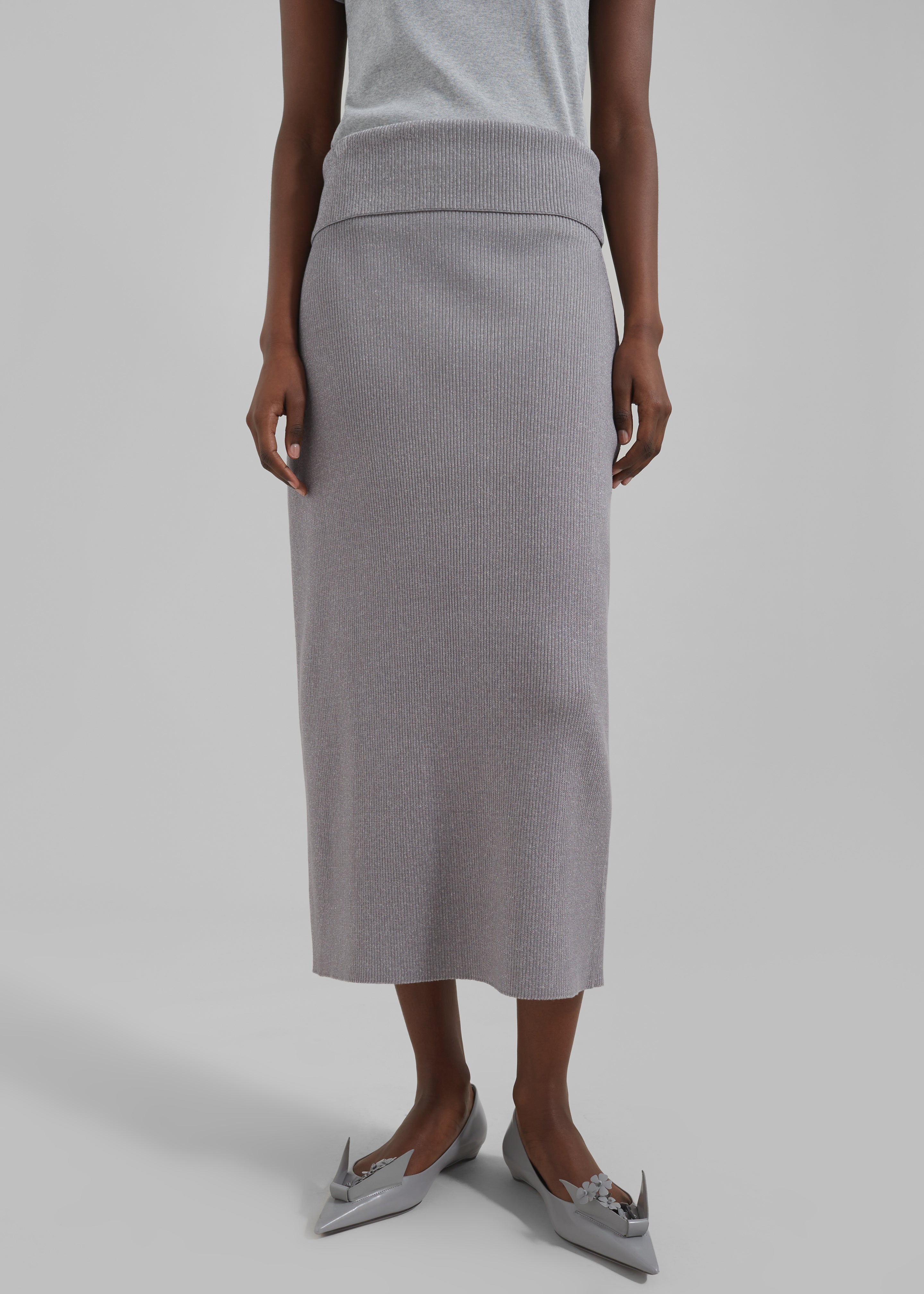 Proenza Schouler White Label Willow Skirt In Plaited Rib Knits - Fog/Off White - 4