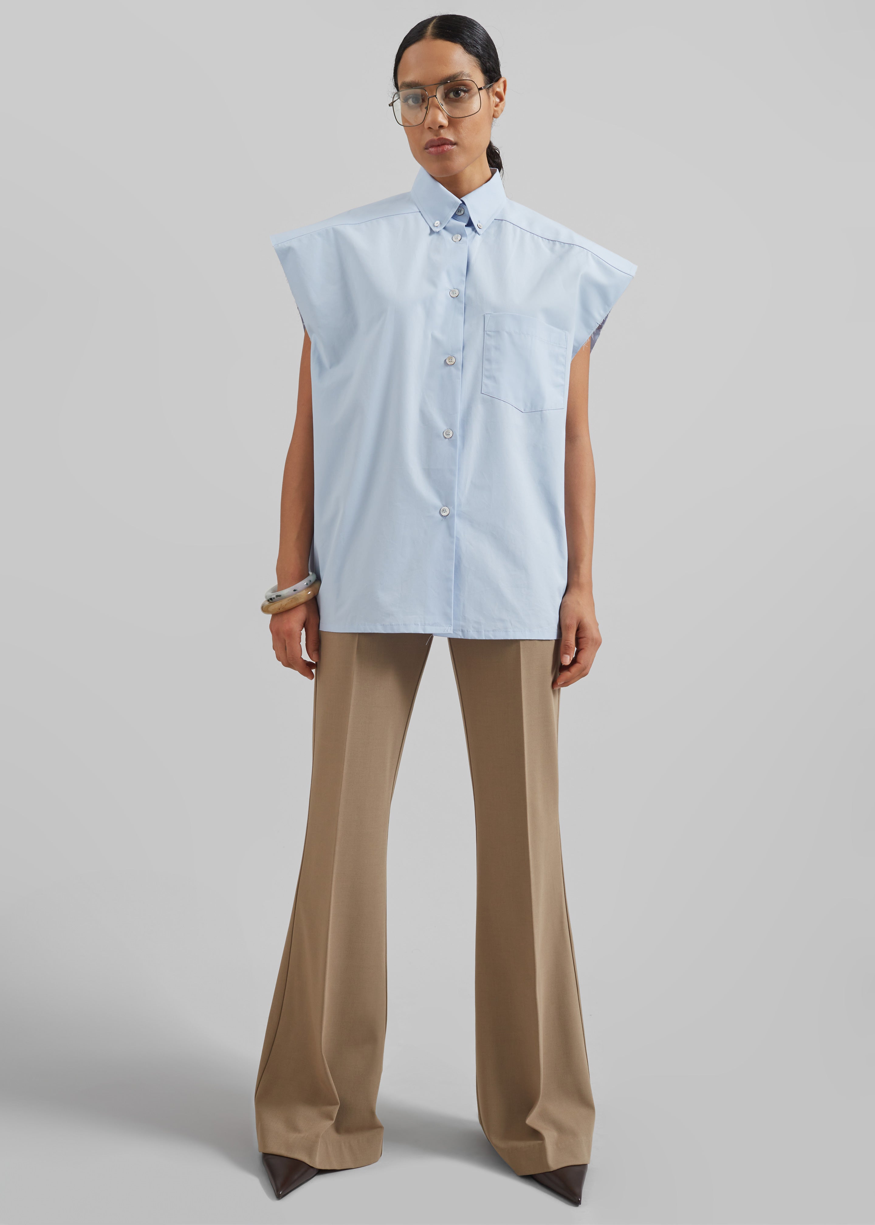 Quenin Sleeveless Button Down Shirt - Light Blue - 2