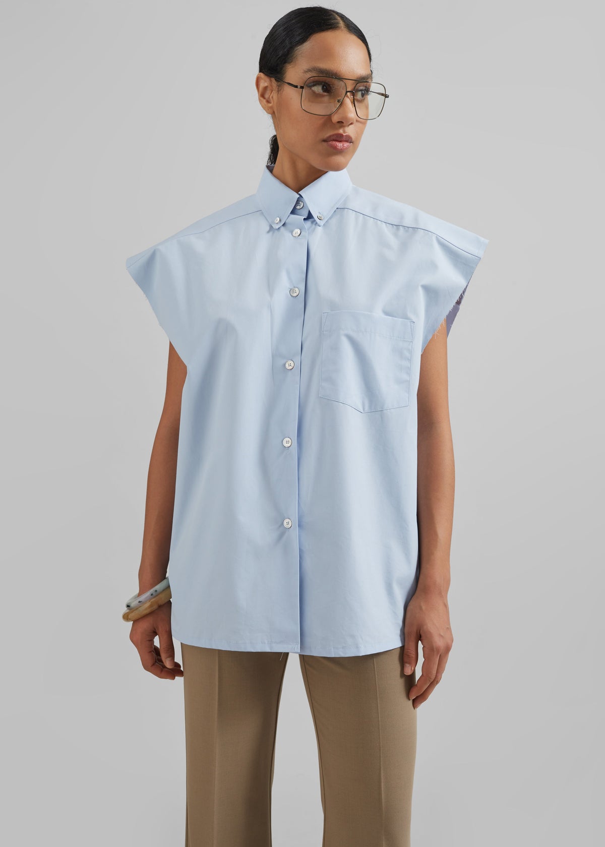Quenin Sleeveless Button Down Shirt - Light Blue - 5