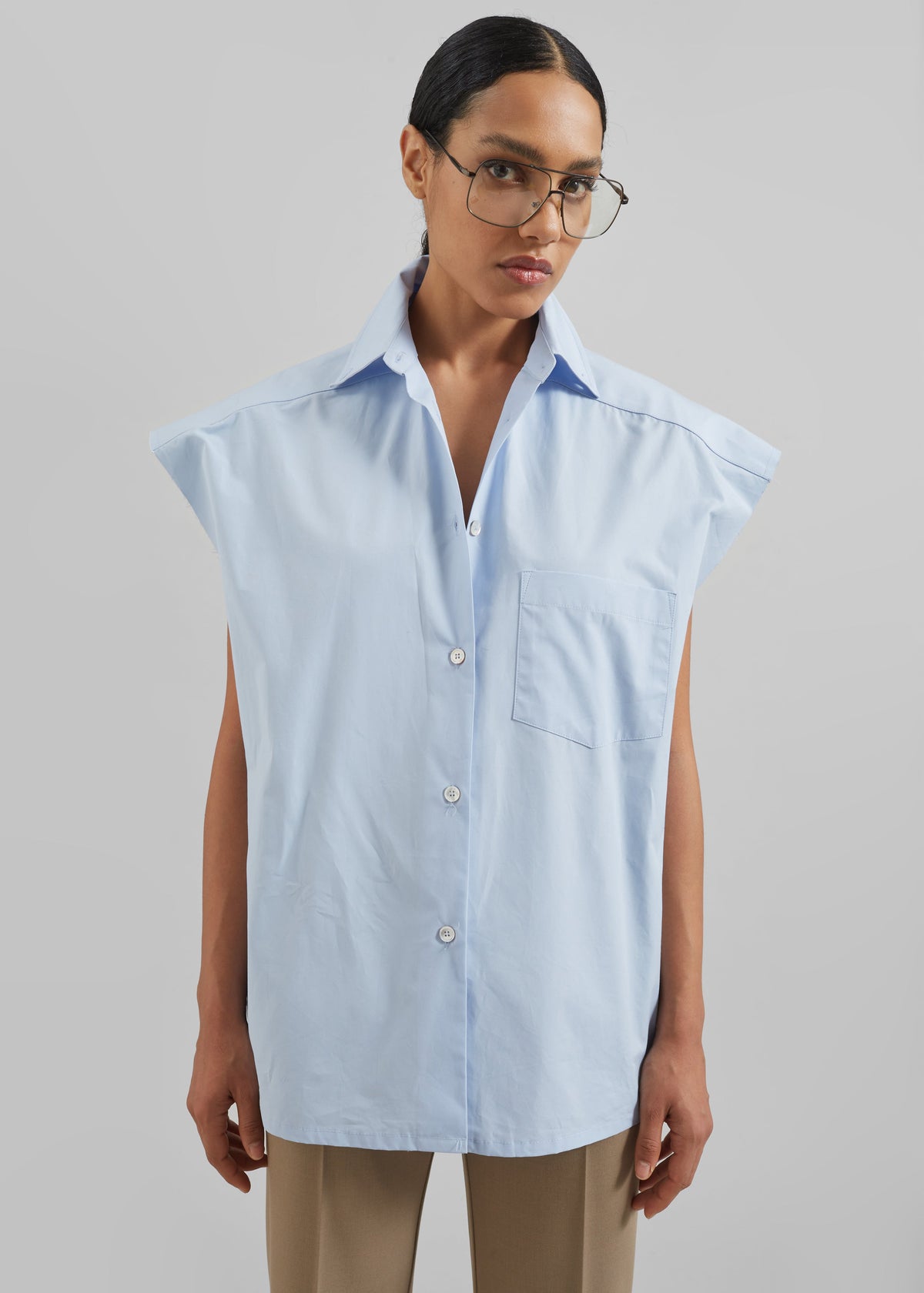 Quenin Sleeveless Button Down Shirt - Light Blue - 3