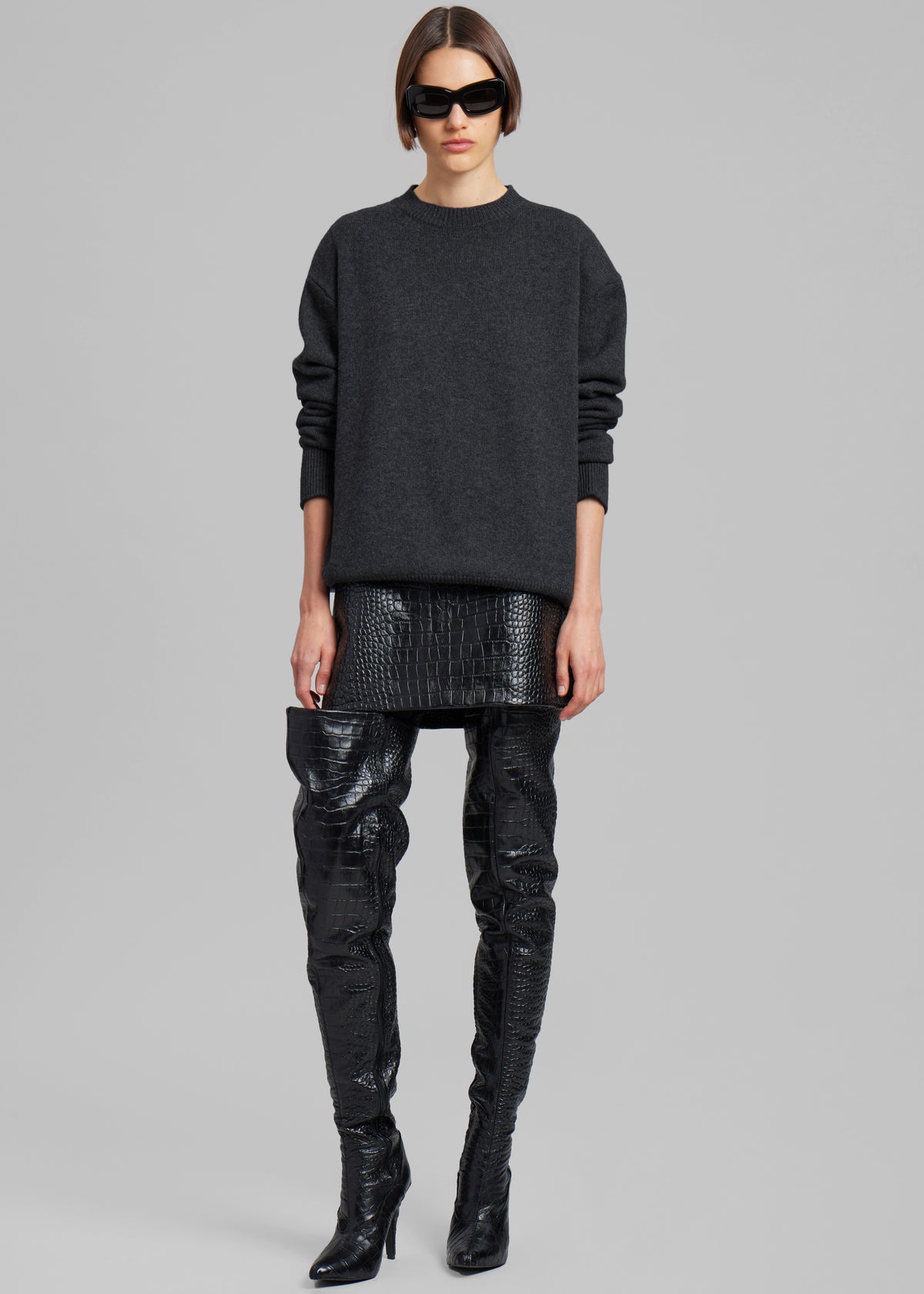 Rafaela Padded Knit Sweater - Dark Grey Melange - 4
