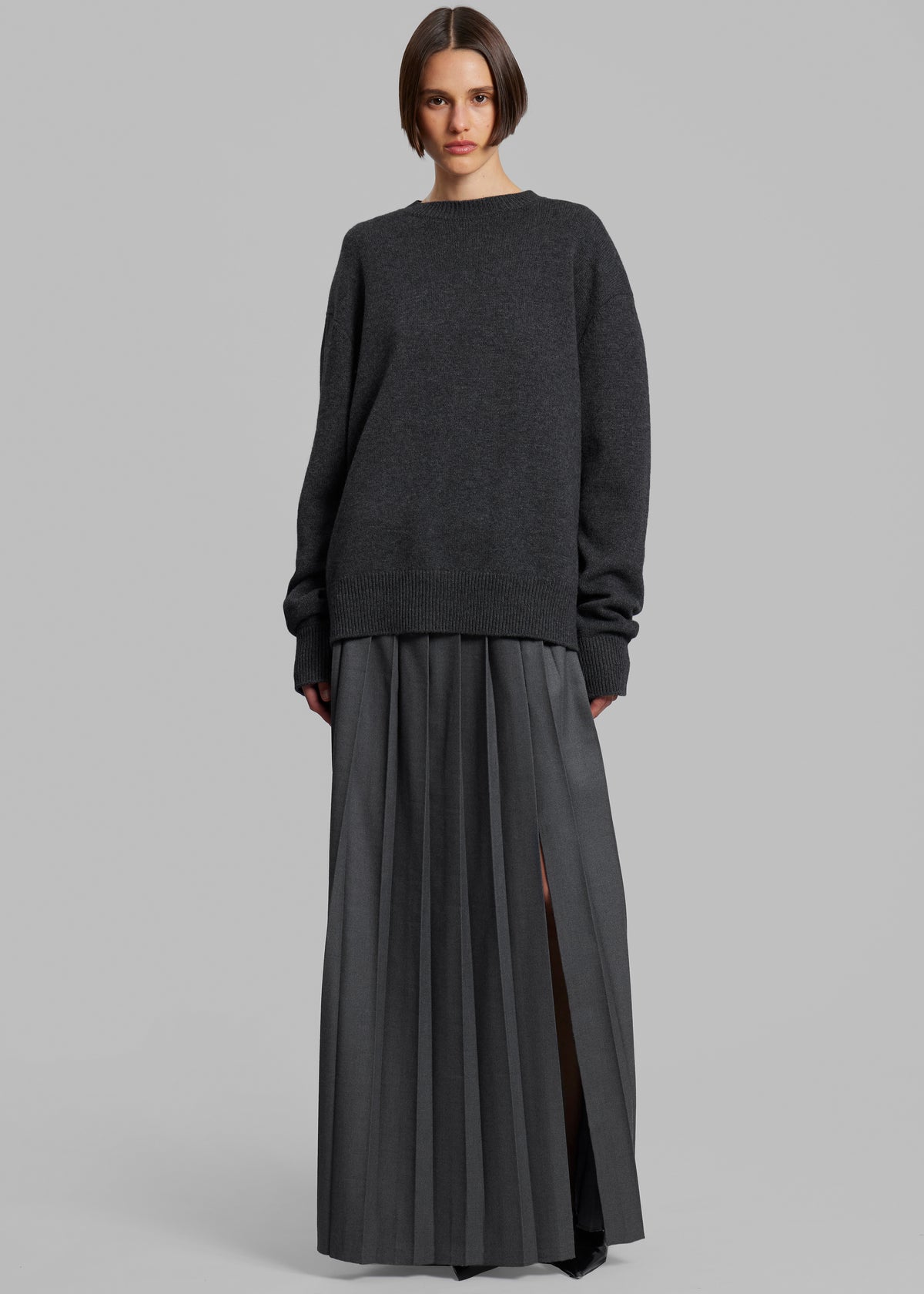 Rafaela Padded Knit Sweater - Dark Grey Melange - 5