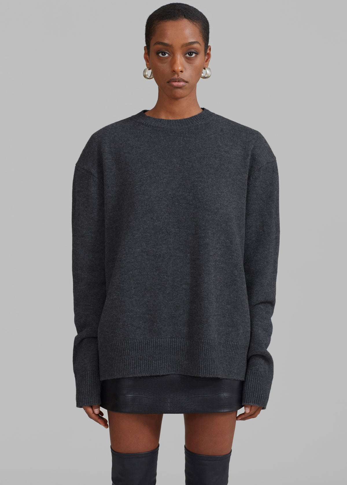 Rafaela Padded Knit Sweater - Dark Grey Melange - 7