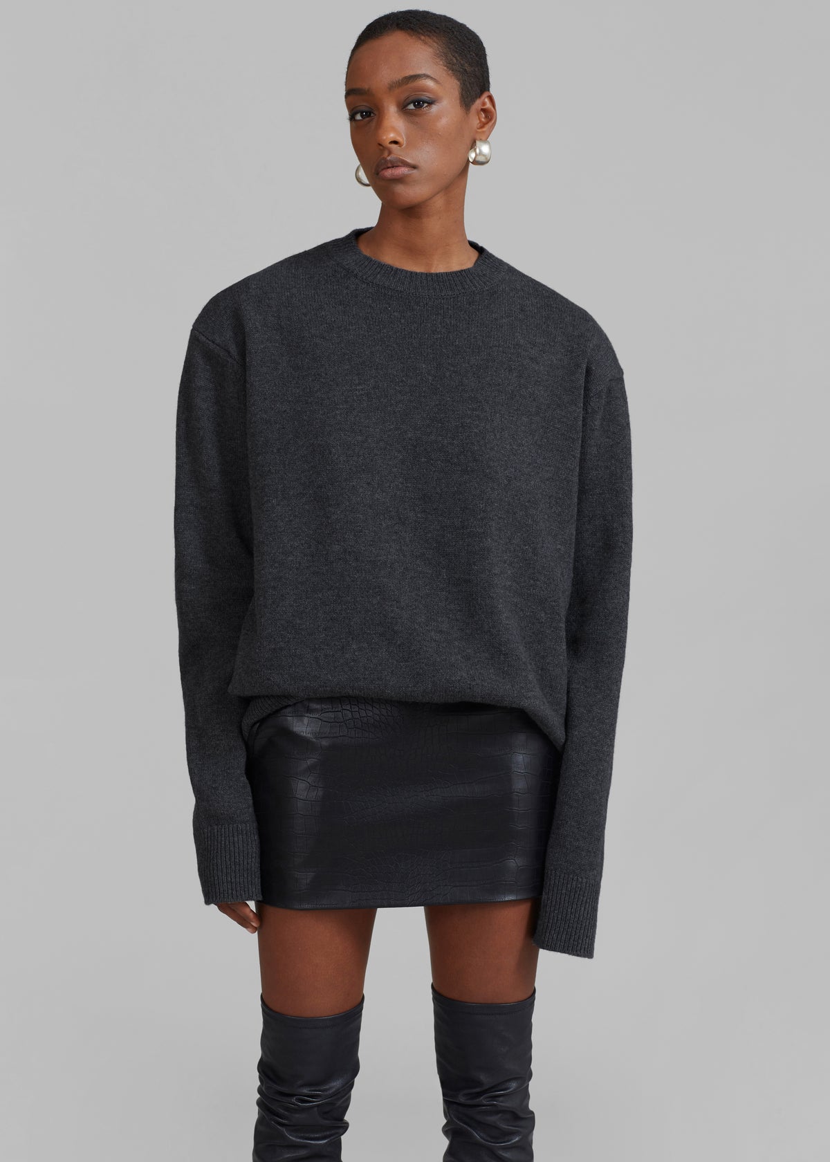 Rafaela Padded Knit Sweater - Dark Grey Melange - 1