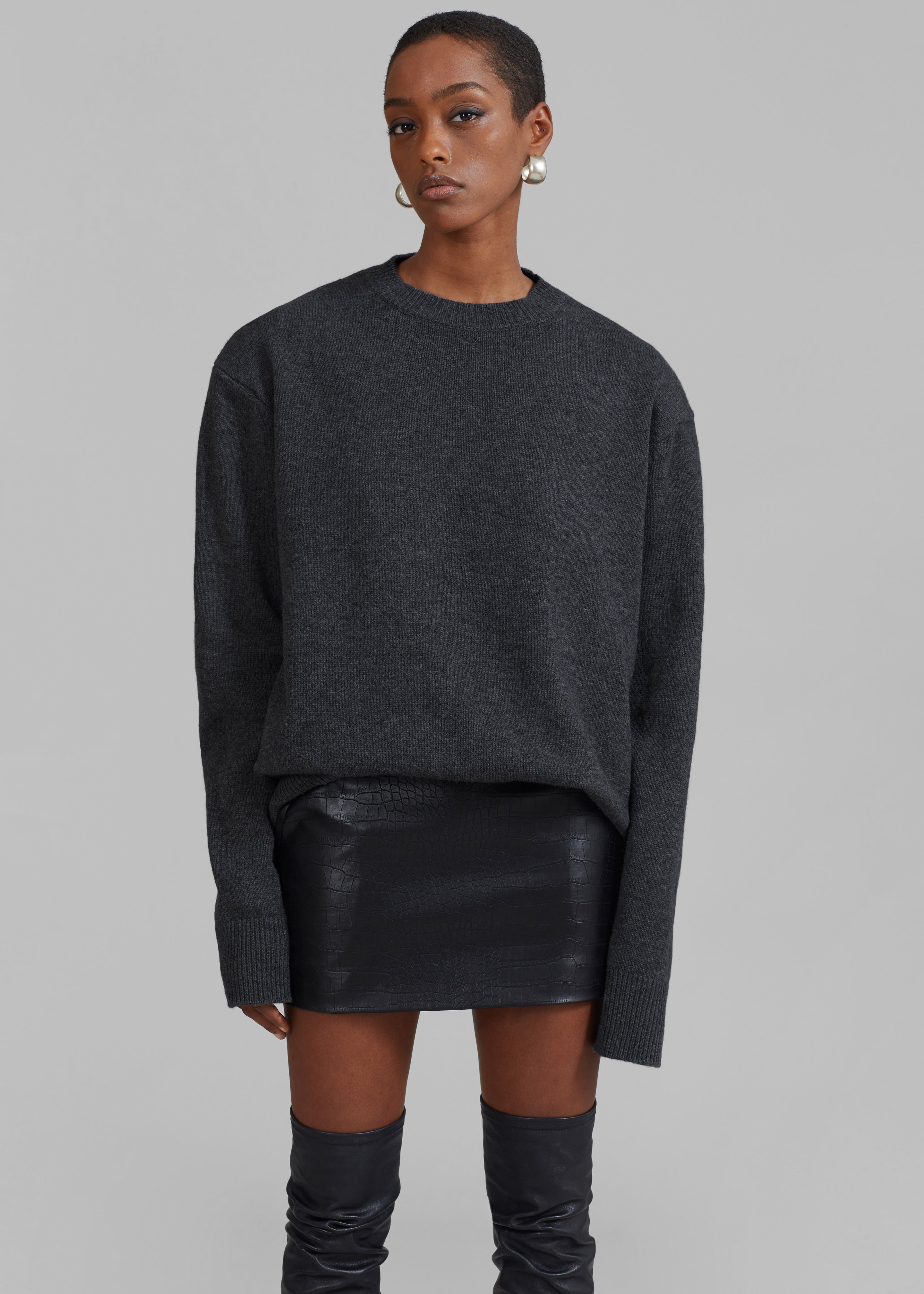Rafaela Padded Knit Sweater - Dark Grey Melange - 1