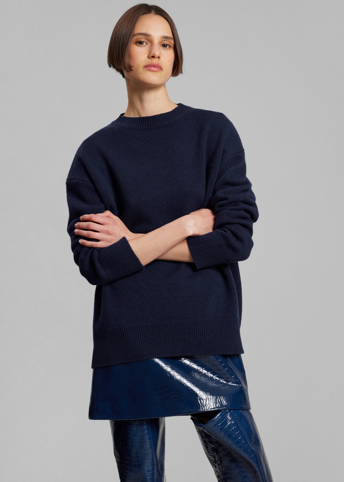 Rafaela Padded Knit Sweater - Navy - 7